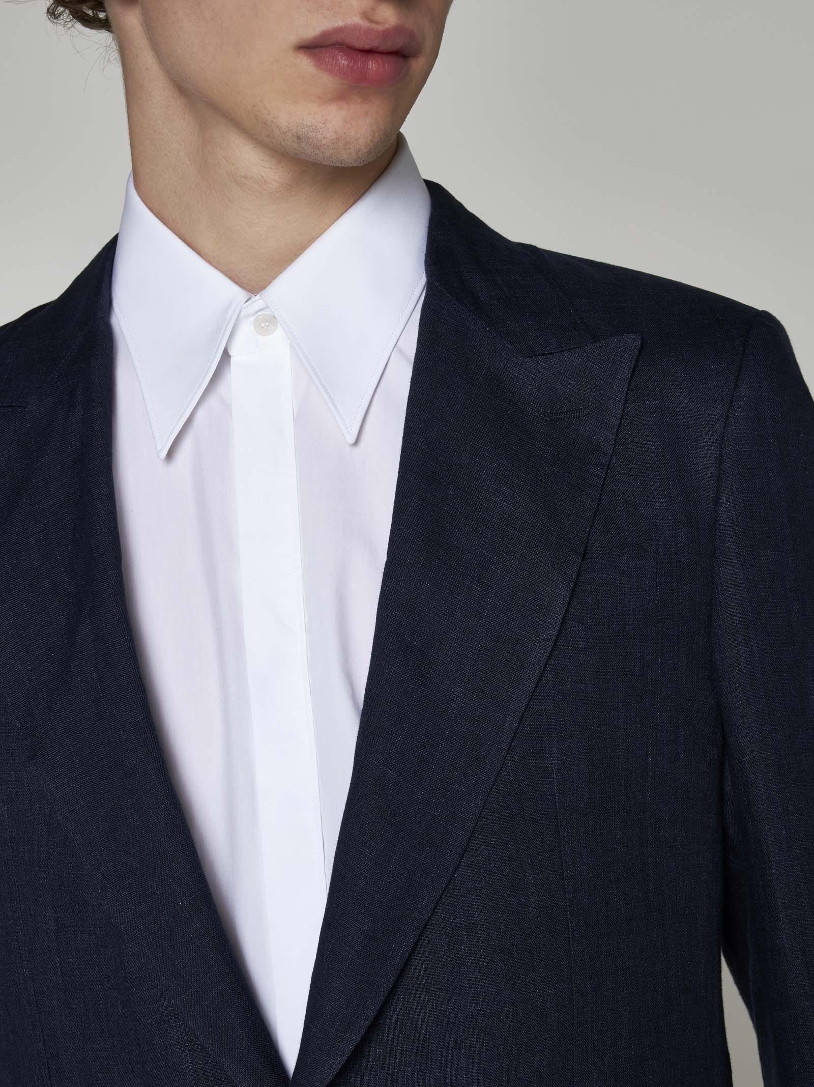Shop Dolce & Gabbana Linen-blend Single-breasted Blazer In Blue
