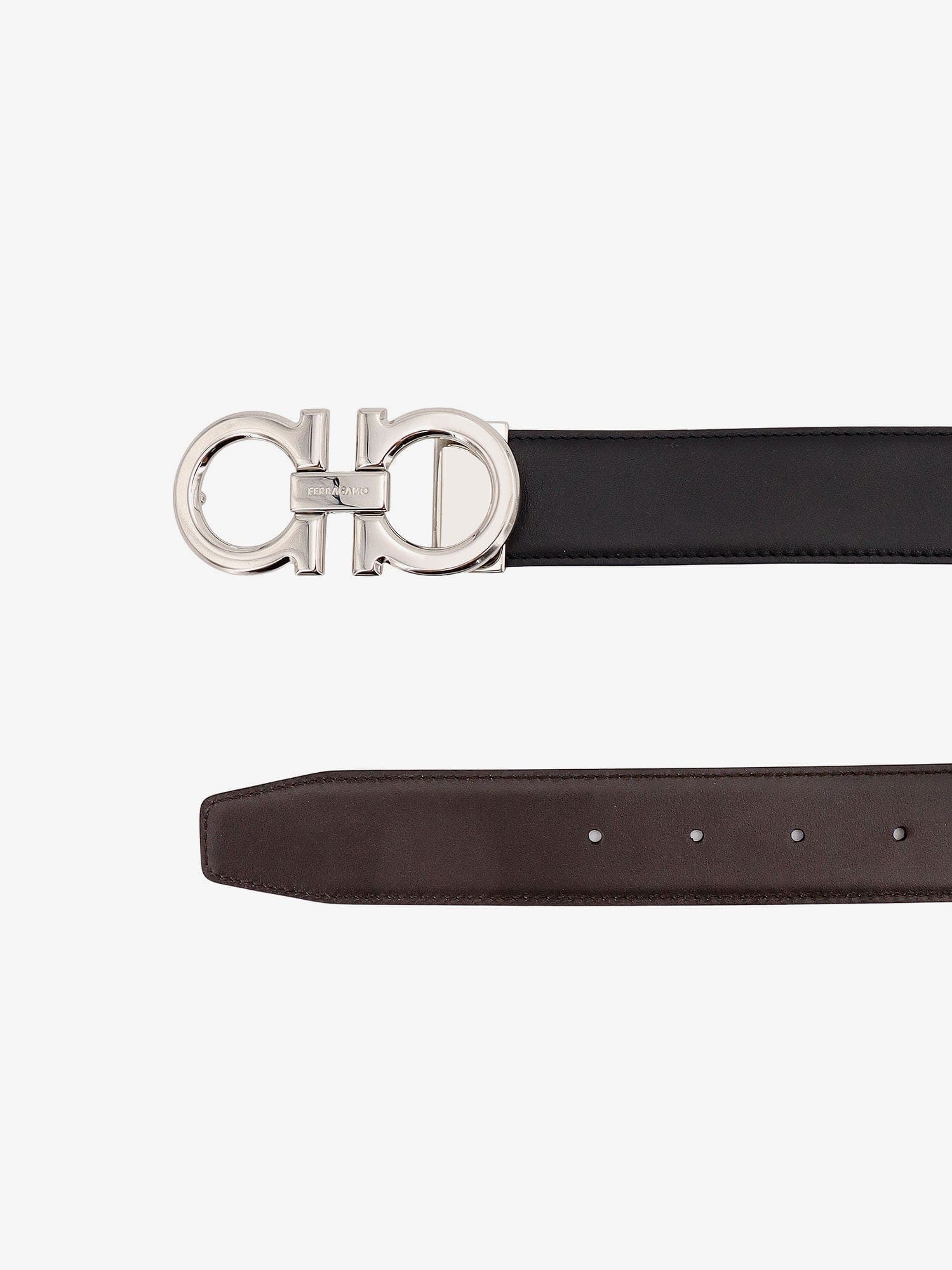 Ferragamo Reversible Hammered Leather Gancini Belt In Black