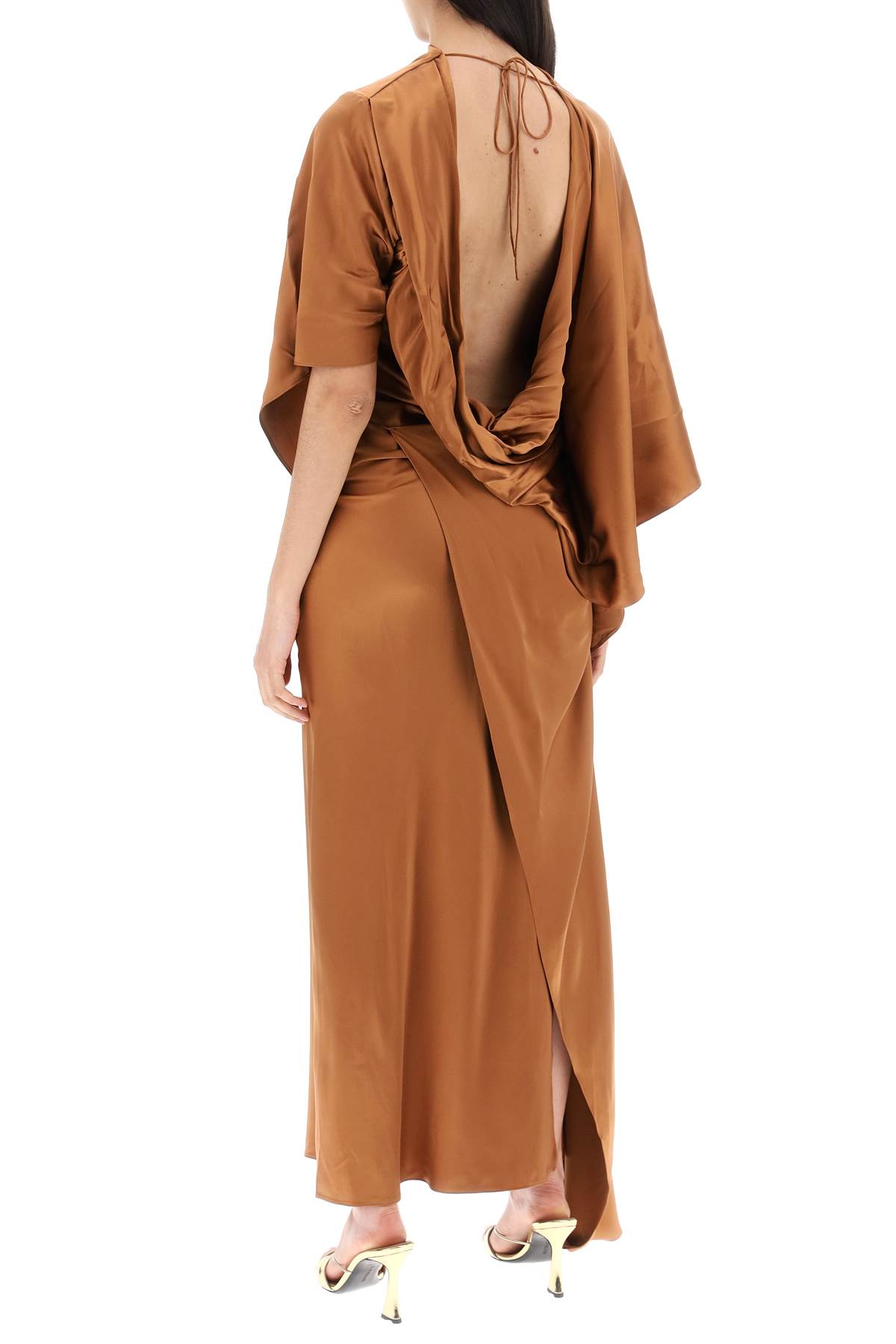 Shop Christopher Esber Cusco Silk Draped Midi Dress In Ginger (brown)