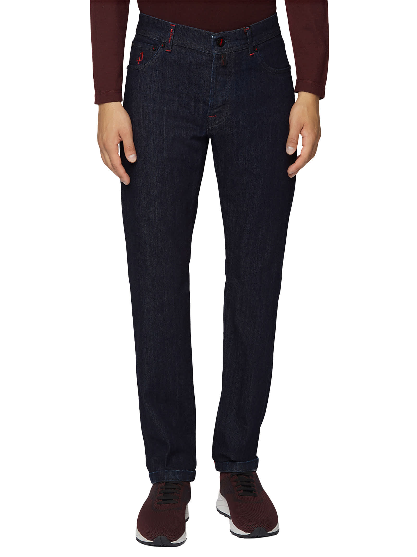 Shop Kiton Trousers Cotton In Navy Blue