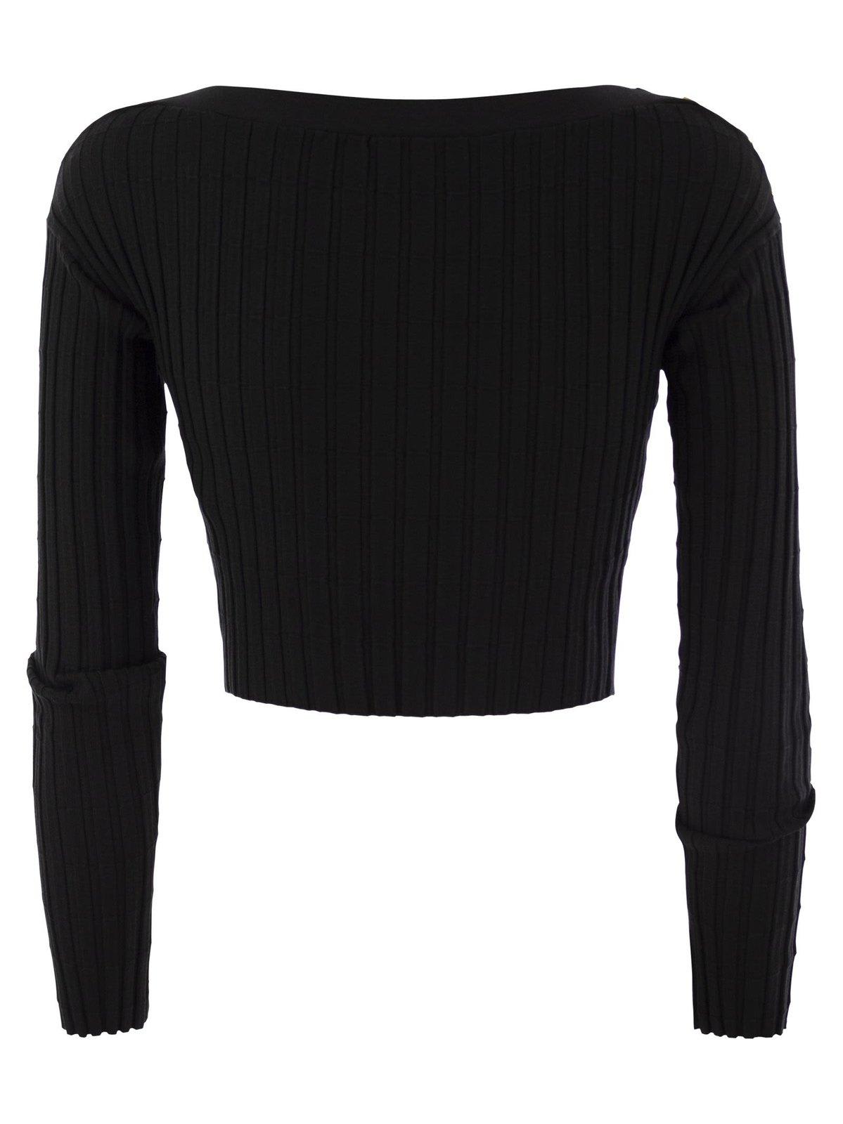 Shop Elisabetta Franchi Crewneck Cropped Jumper In Nero