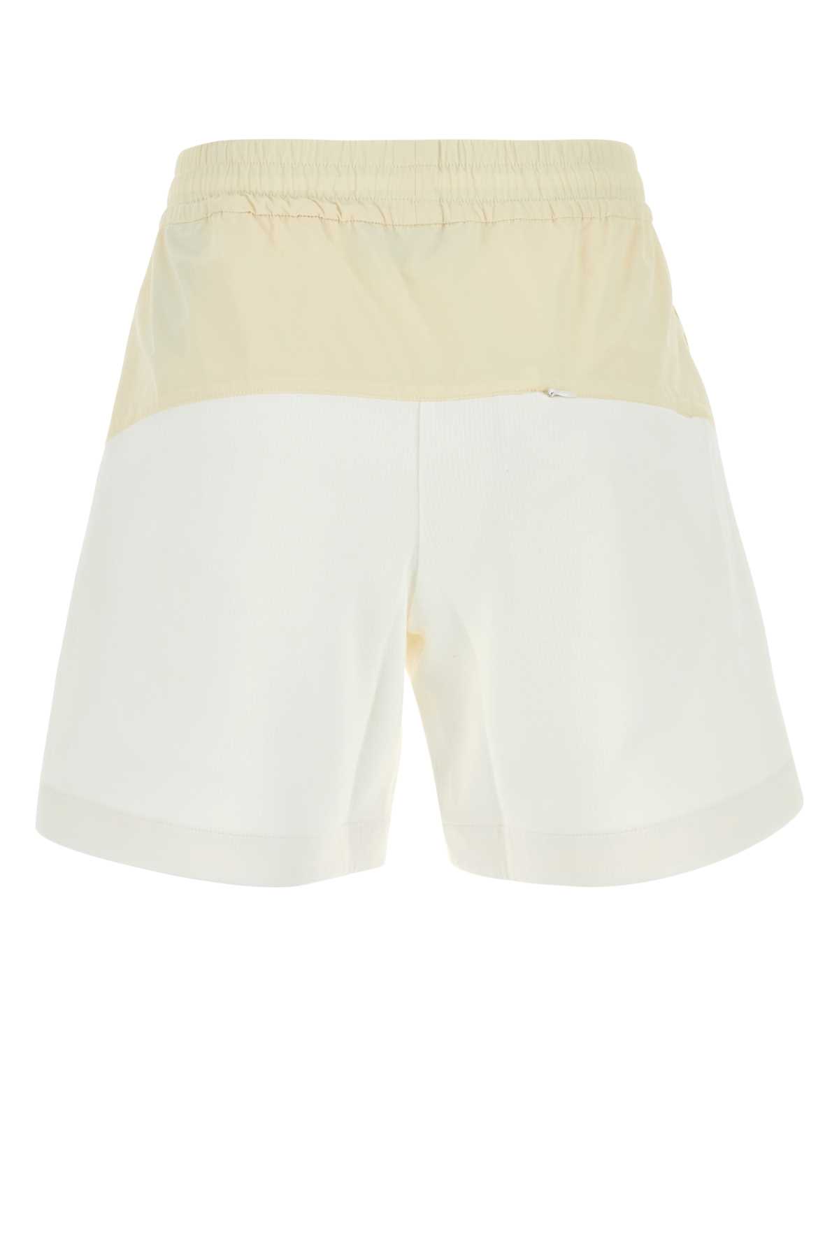Herno Two-tone Stretch Cotton Blend And Nylon Shorts In Bianco