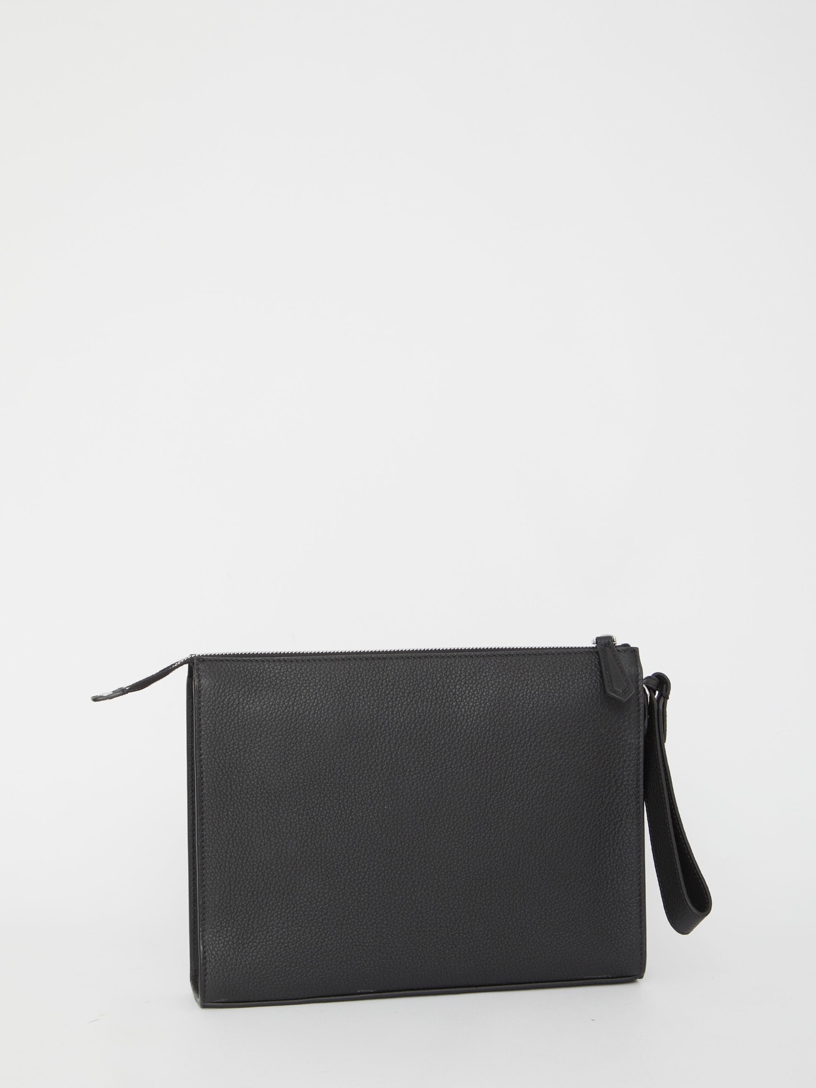 Shop Fendi Black Leather Pouch In Gxn Nero Palladio