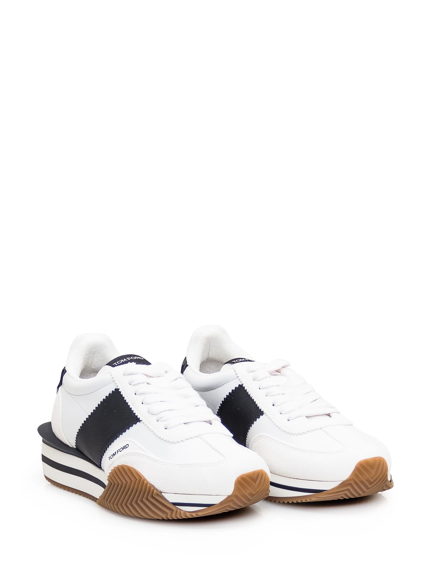 Shop Tom Ford Leather Sneaker In White/black Cream