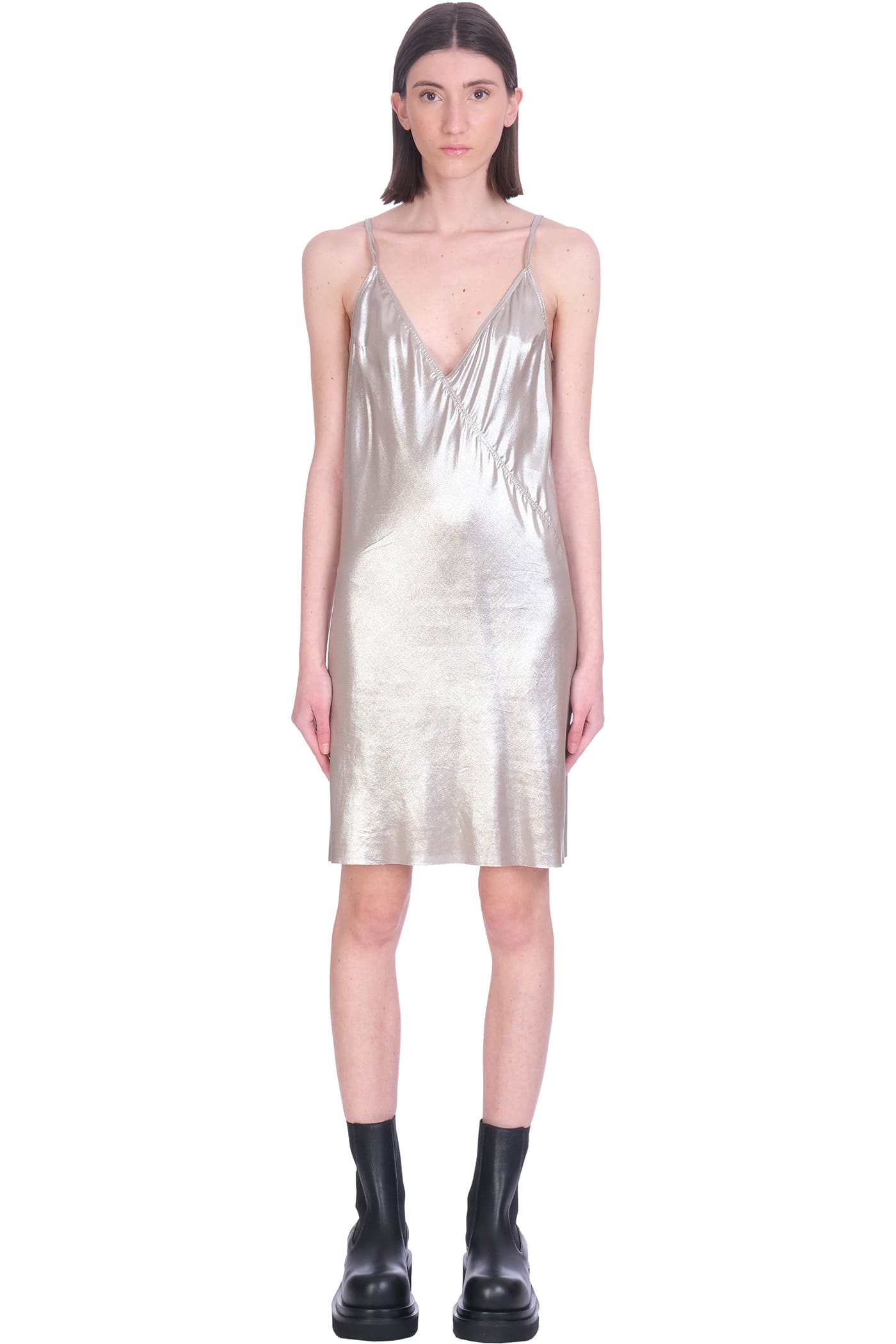 Rick Owens Slip Dress Dress In Silver Viscose