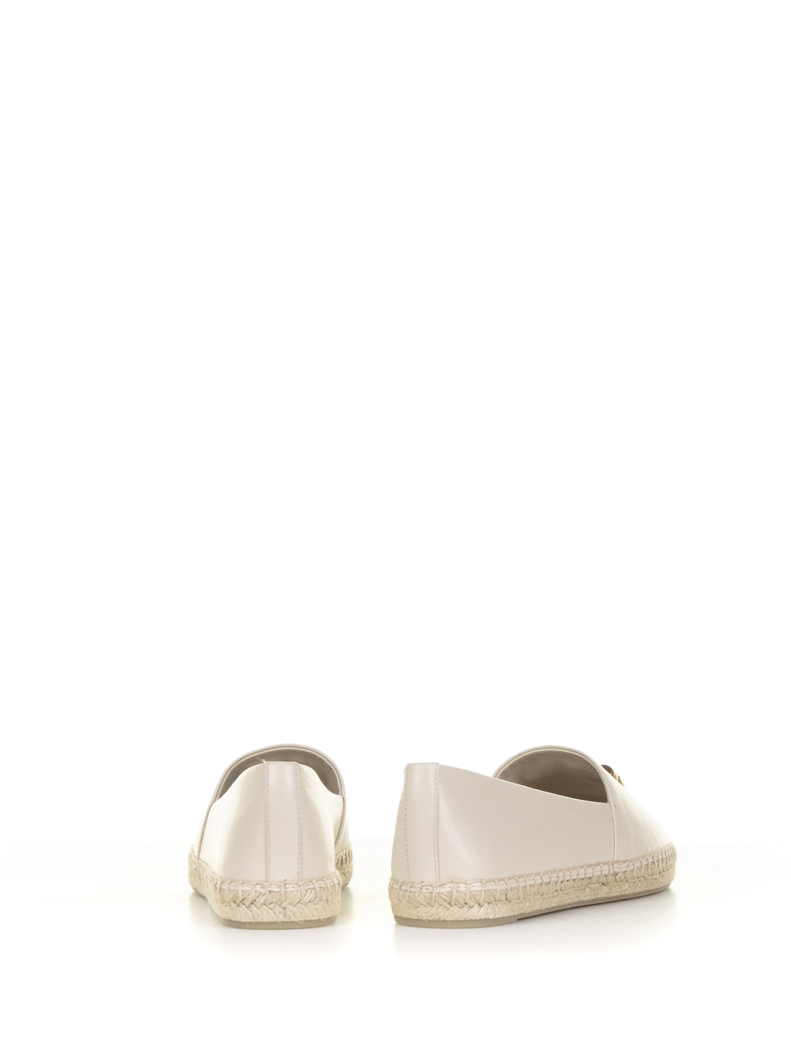 Shop Tory Burch Eleanor Espadrilles With Metal Logo In New Cream Gold