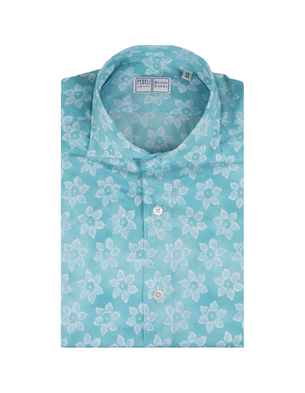 Shop Fedeli Light Blue Panamino Sean Shirt With Floral Pattern