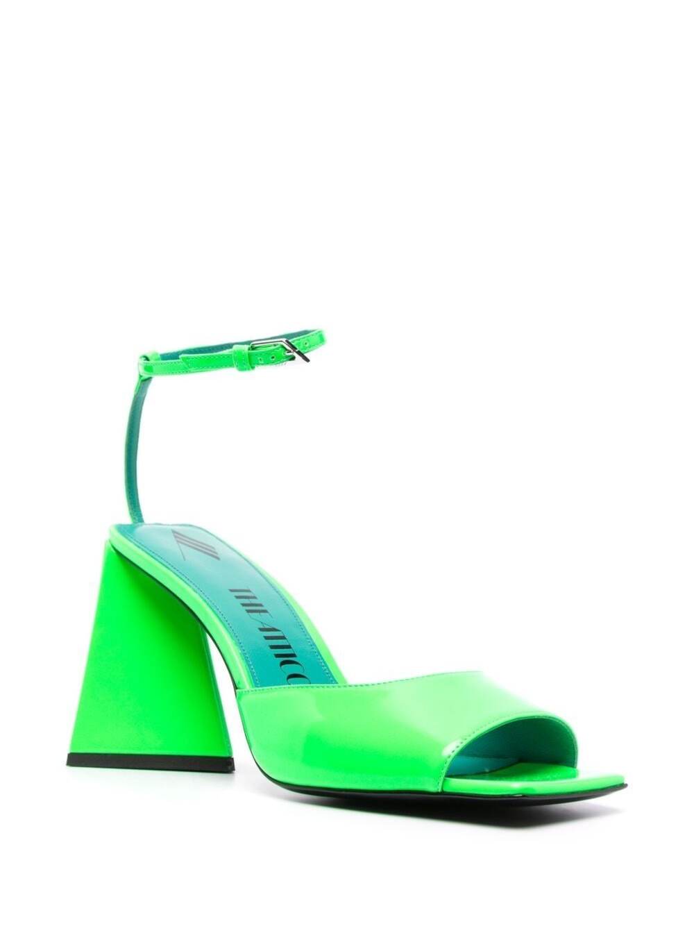 Shop Attico Piper Neon Green Sandals With Pyramid Heel In Eco Patent Leather Woman The