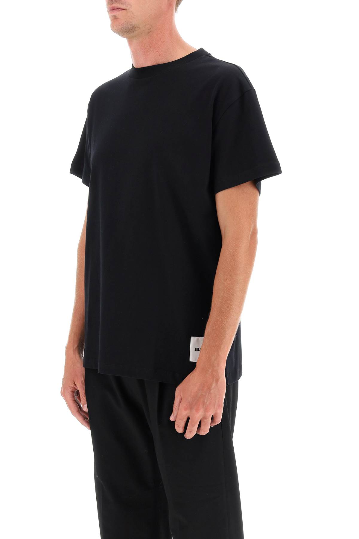 Shop Jil Sander 3-pack Organic Cotton T-shirts In Nero