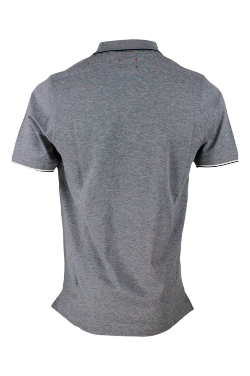 Shop Kiton Short-sleeved Polo In Cotton Jersey In Grey