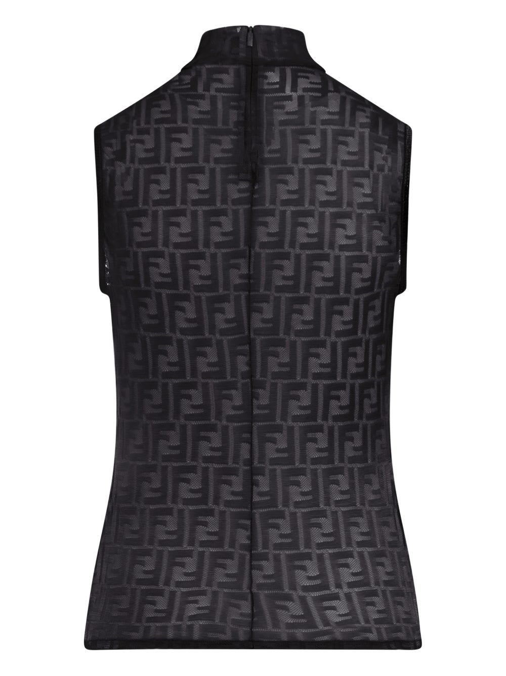 Fendi Women Black Crewneck Sleeveless Top With All-over Ff Motif And Rear Zip Closure In Tech Fabric
