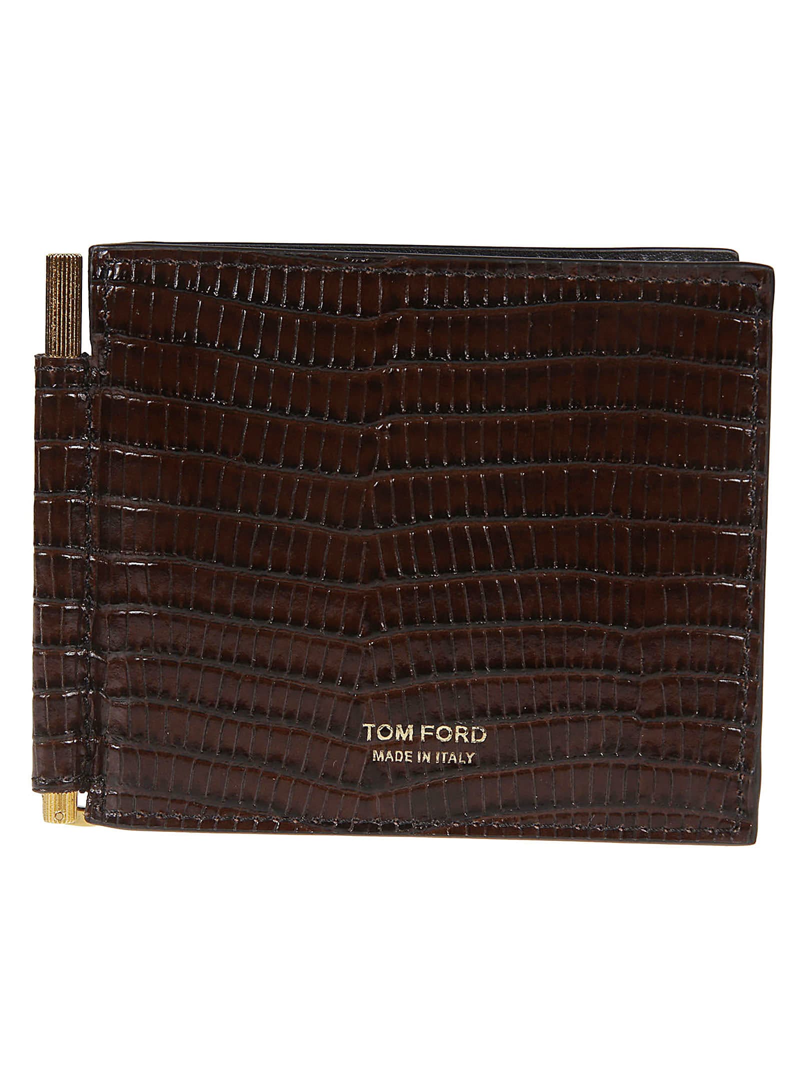 Tom Ford Printed Alligator Money Clip Wallet In Chicolate Brown