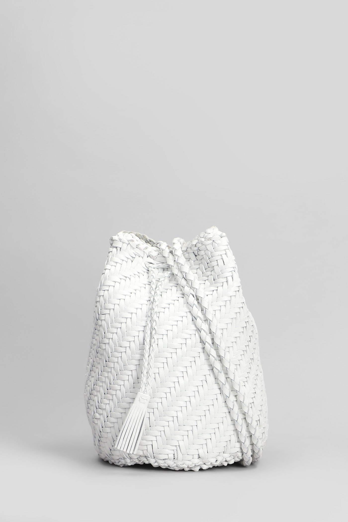 Pompom Double Jump Shoulder Bag In White Leather