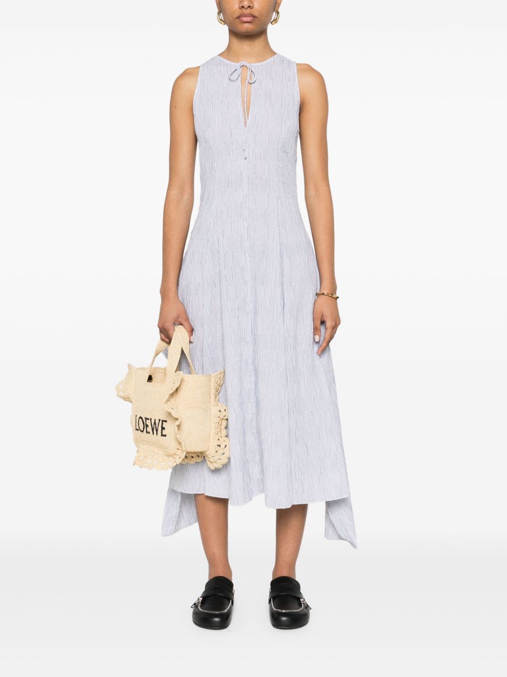 Loewe Cotton Blend Midi Dress In Blue
