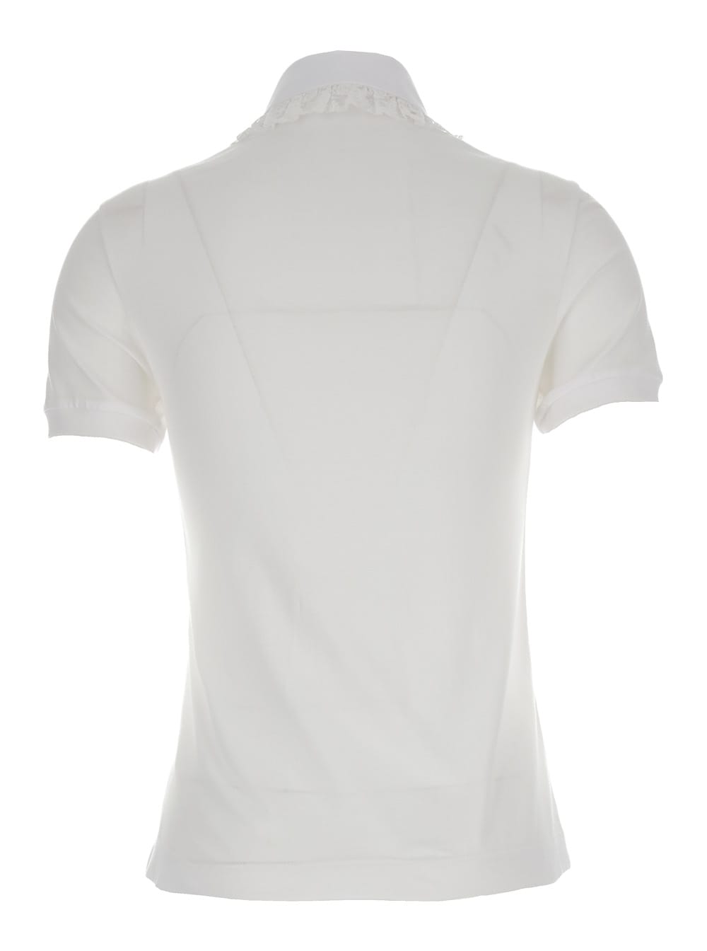 Shop Dolce & Gabbana White Polo Shirt With Pleated Plastron In Cotton Blend Woman In Bianco