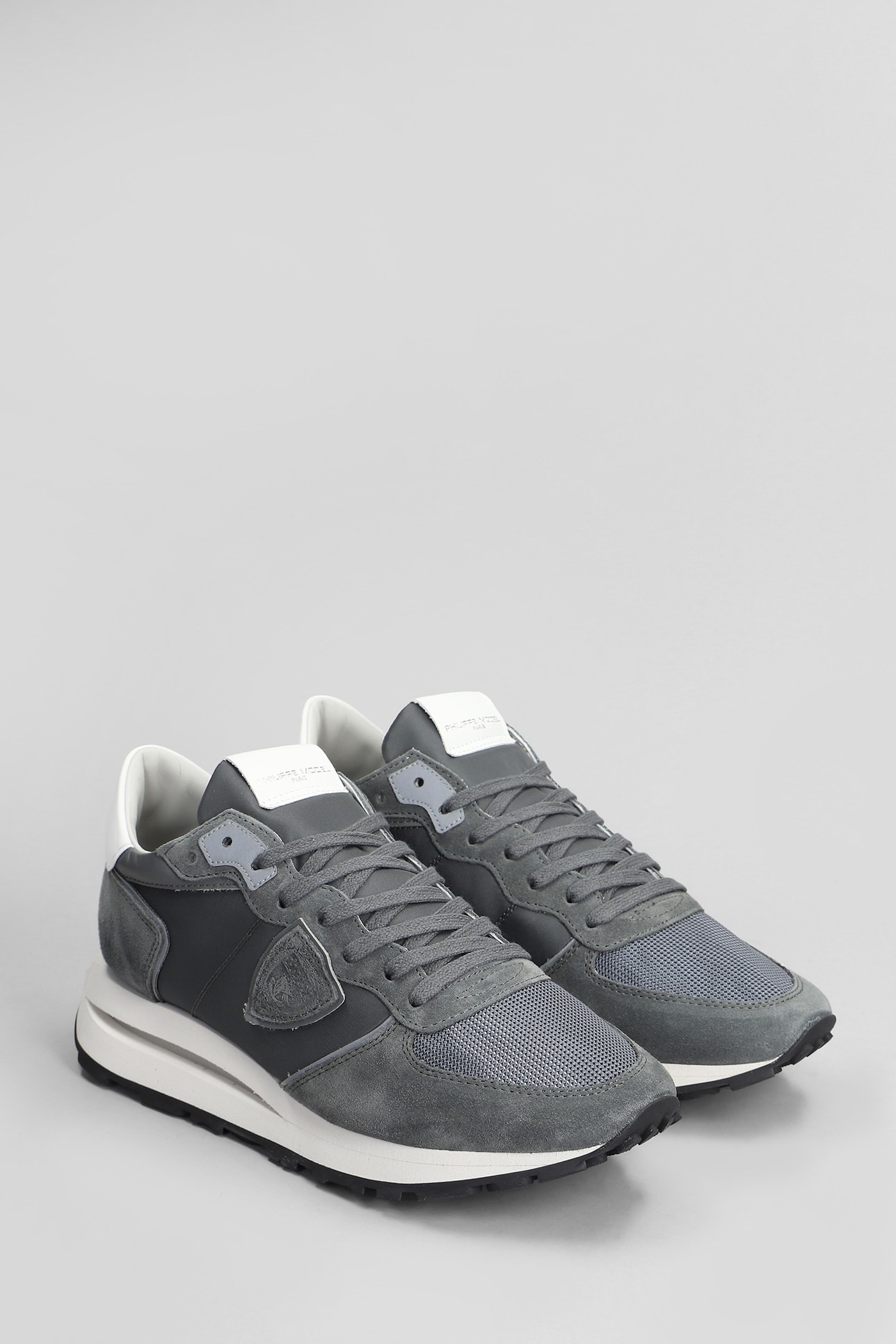 Shop Philippe Model Tropez Haute Low Sneakers In Grey Suede And Fabric