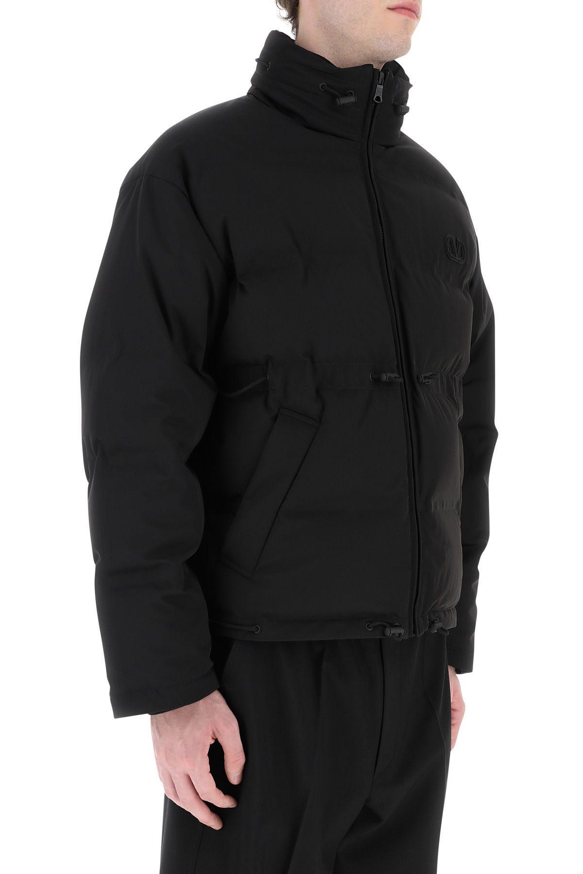 Shop Valentino Black Stretch Nylon Blend Down Jacket