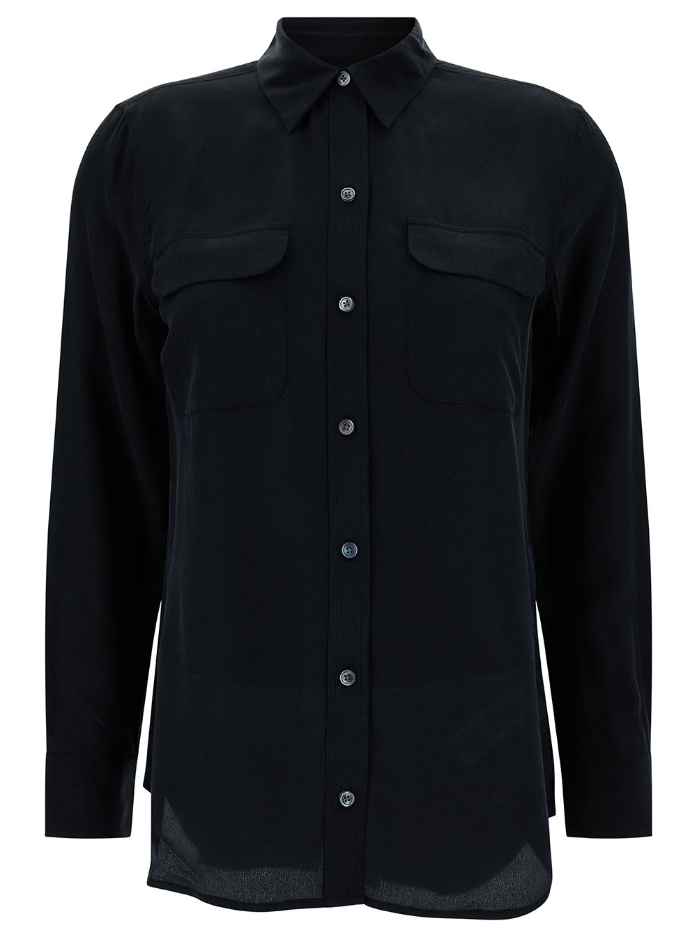 Black Silk Shirt With Pockets