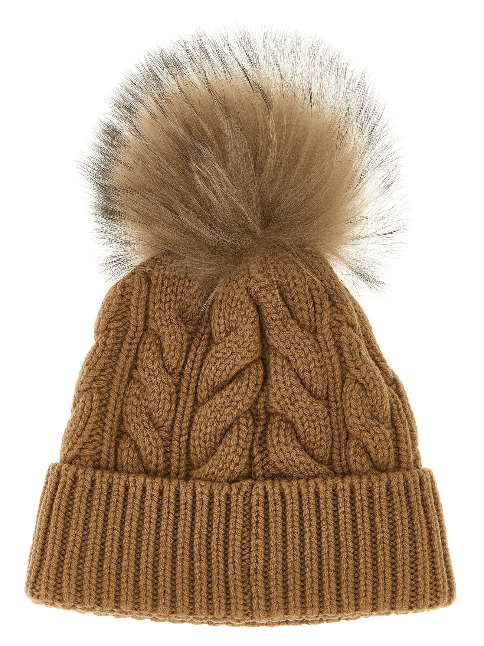 Moncler Grenoble Pompon Braided Cap In Brown