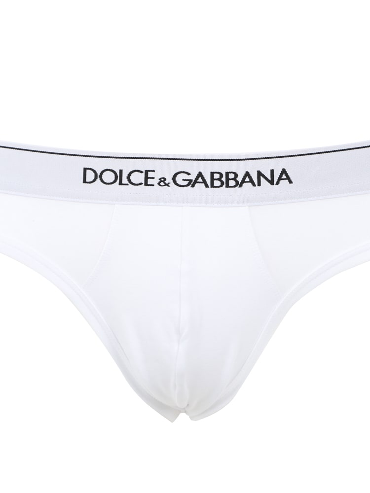 Shop Dolce & Gabbana Set Of Two Stretch Cotton Briefs With Contrasting Logo In Bianco Ottico