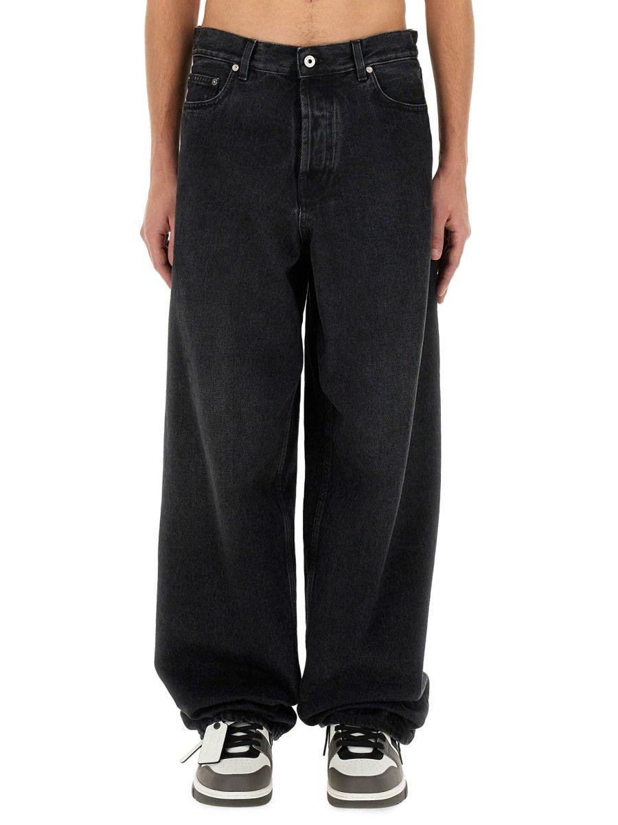 Shop Off-white Logo Patch Wide Leg Jeans In Black
