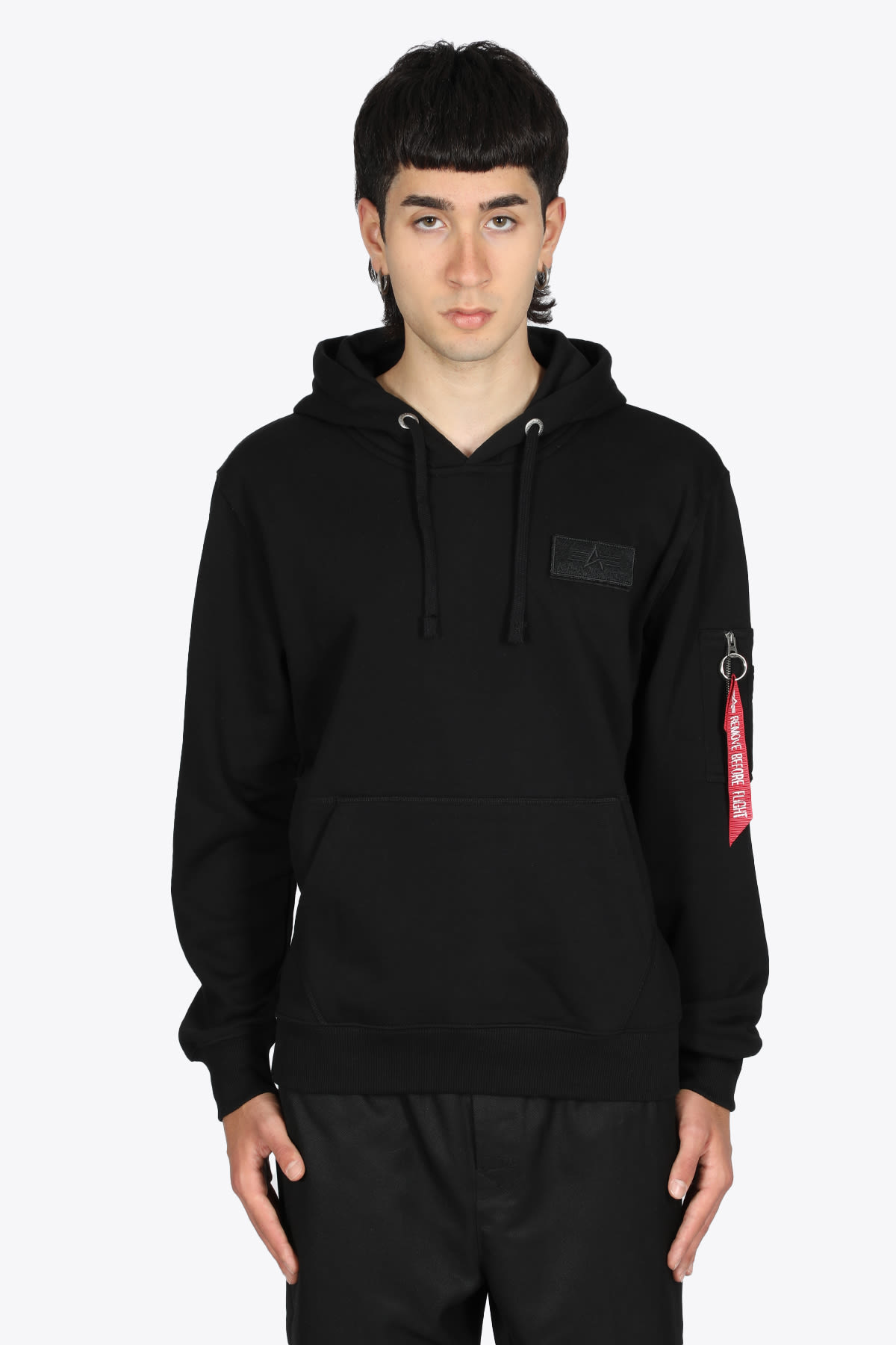 Alpha Industries Red Stripe Hoody BLACK COTTON HOODY WITH RED STRIPE