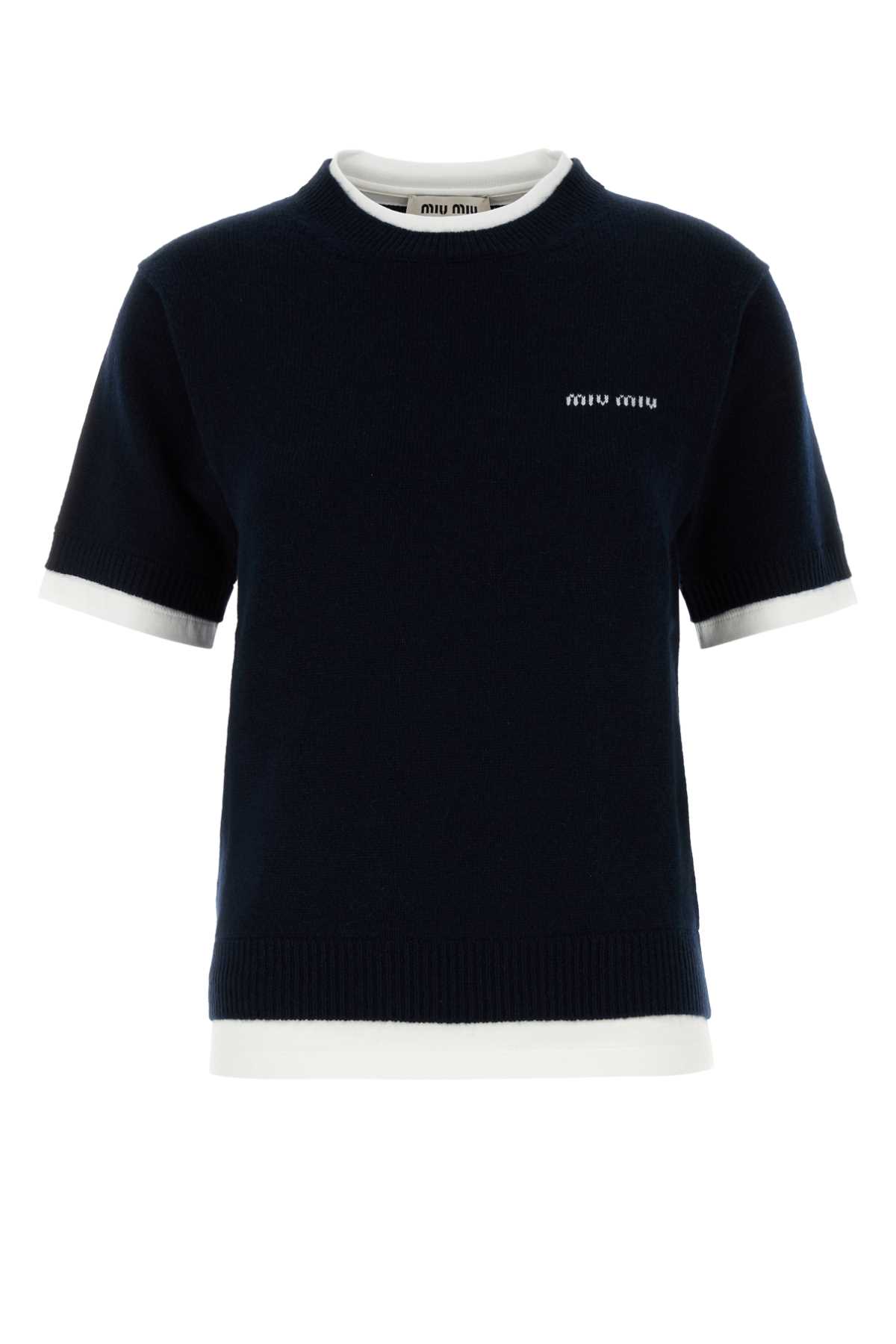 Miu Miu Logo Intarsia Cashmere Knit Cropped Top