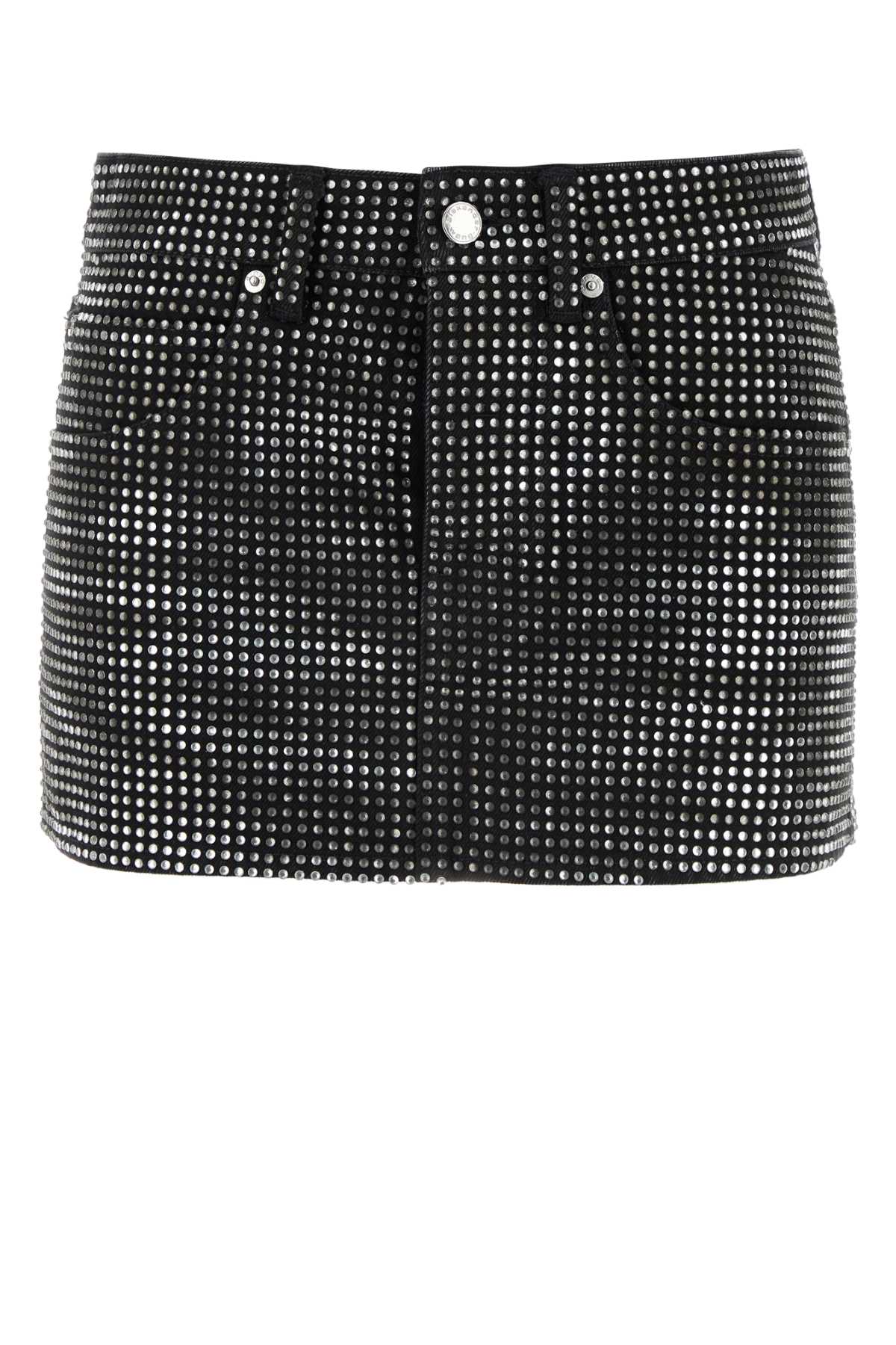 Shop Alexander Wang Embellished Denim Mini Skirt In Washedblack