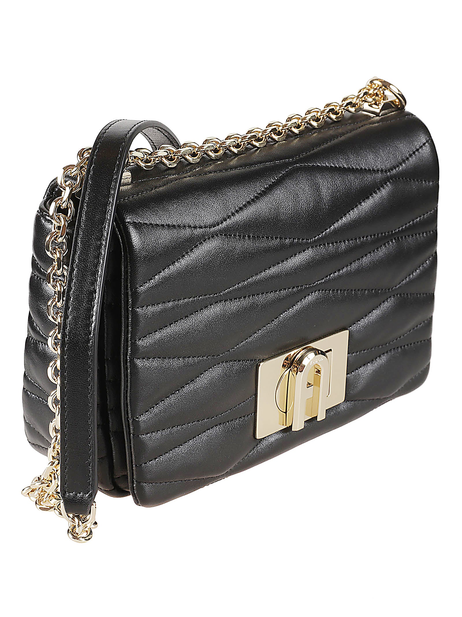 Shop Furla Quilted Chain Strap Shoulder Bag In Black