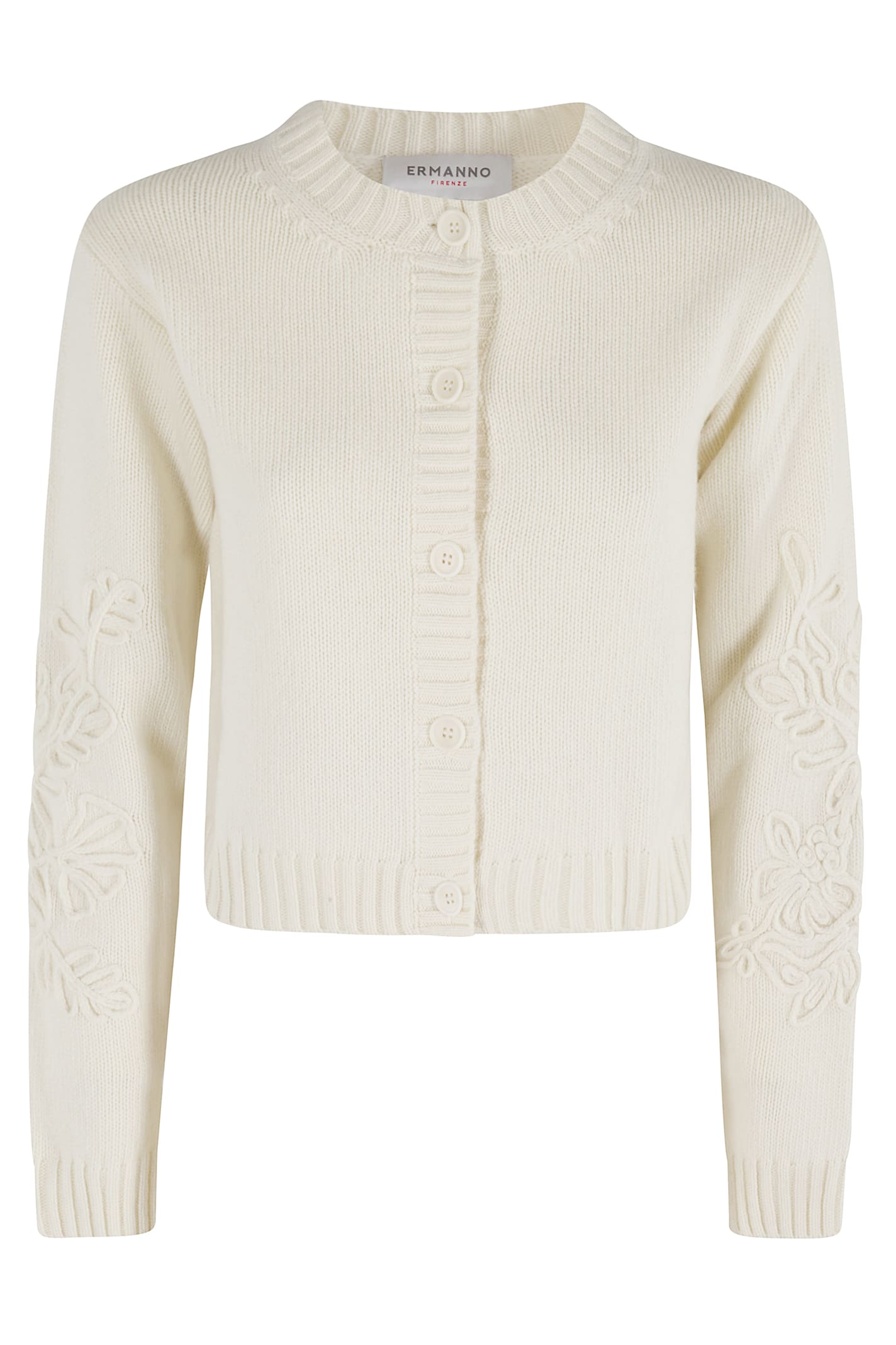 Ermanno Firenze Cropped Cardigan With Applique Embroidery In White