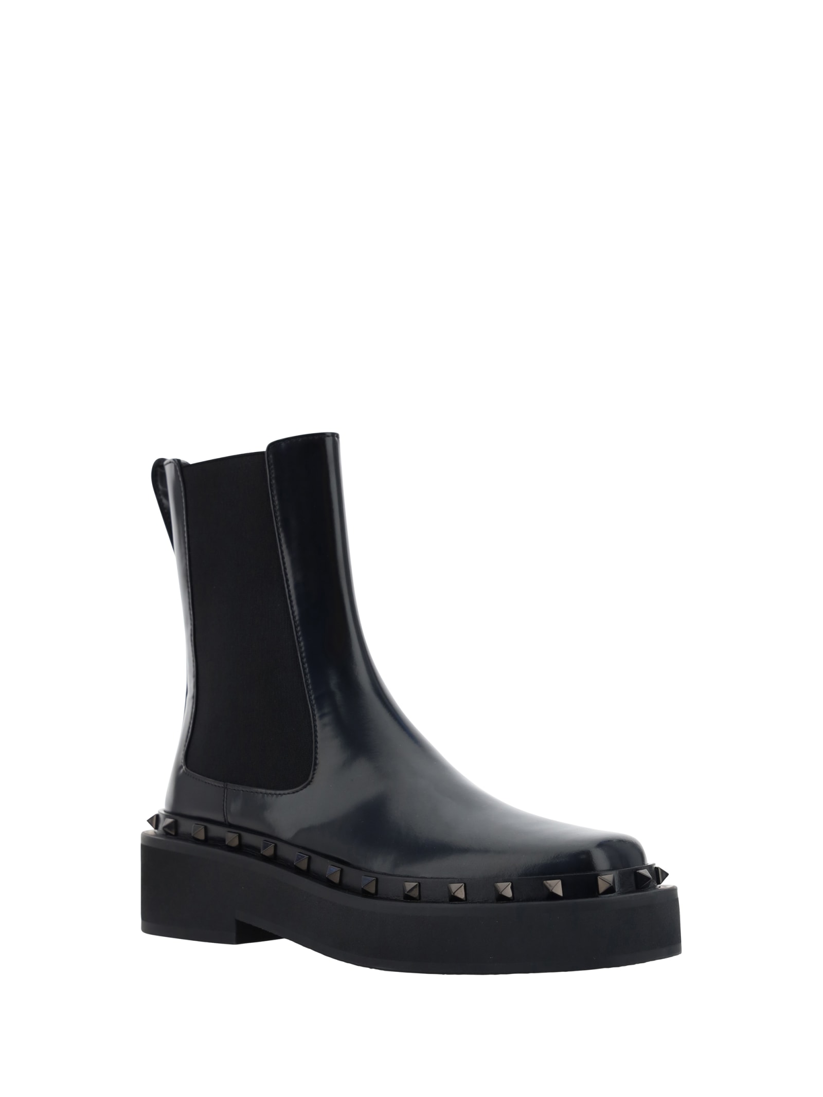 Valentino 50mm Rockstud M-way Leather Ankle Boots In Black