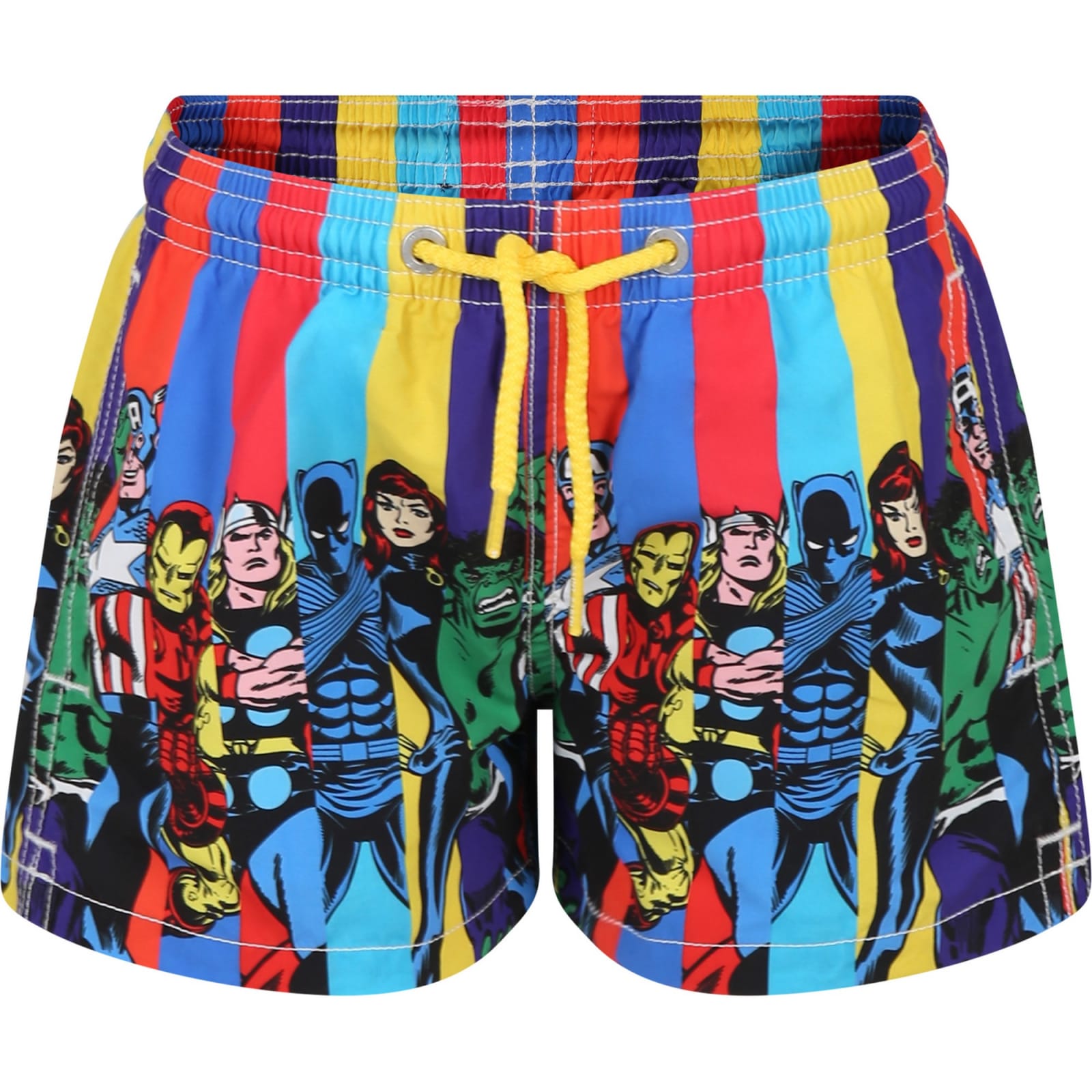 Mc2 Saint Barth Kids' Multicolor Swim Shorts For Boy With Marvel Superheroes Print And Logo