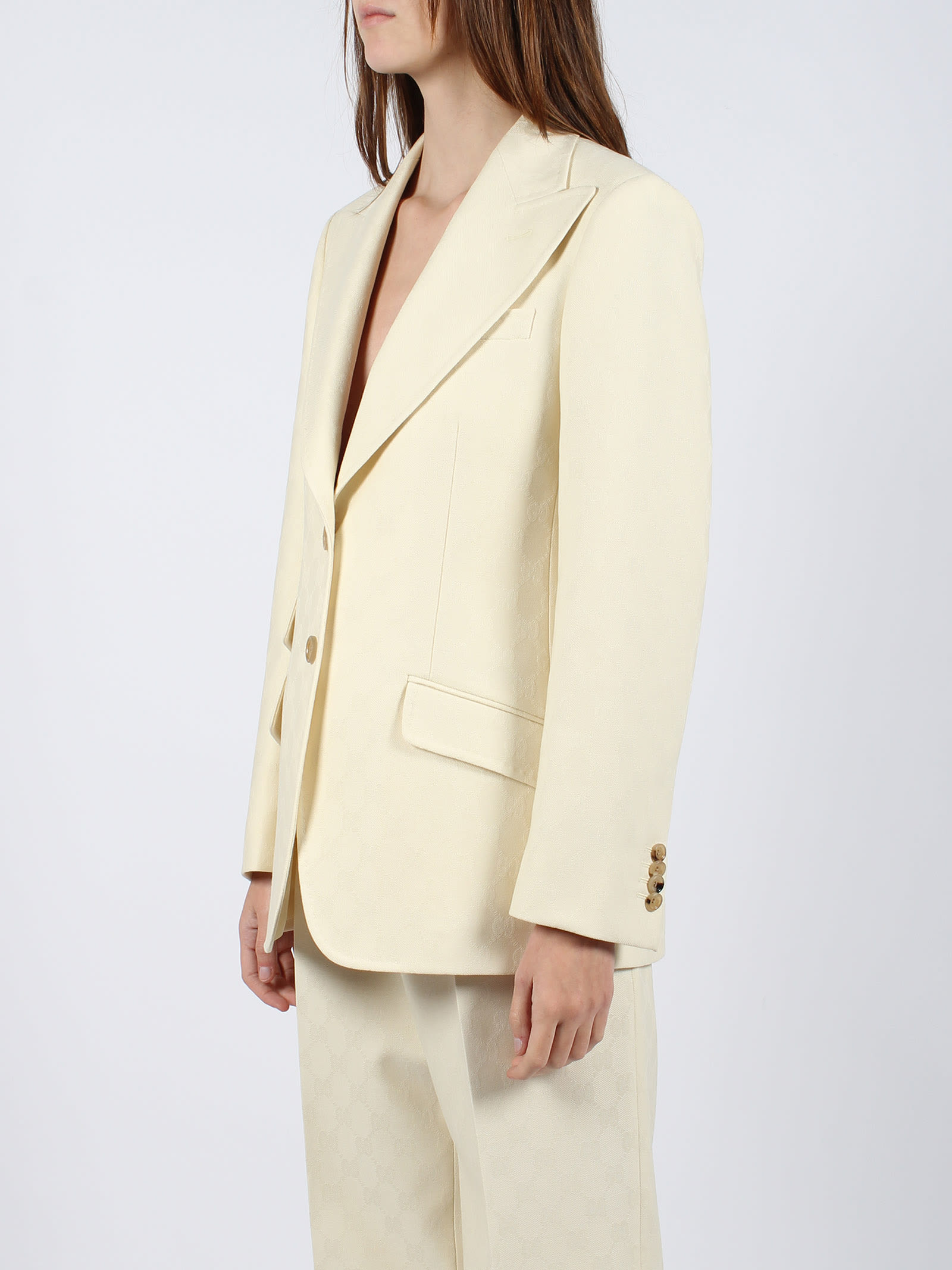 【関税込み】gucci Single-breasted jacquard logo blazer Gucci Single-breasted Jacquard Logo Blazer In White | ModeSens