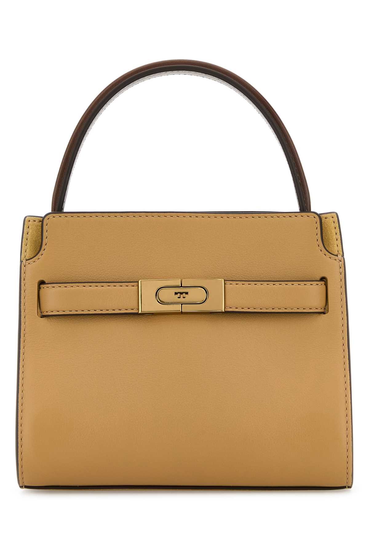 Shop Tory Burch Camel Leather Small Double Lee Radziwill Handbag In Darksand