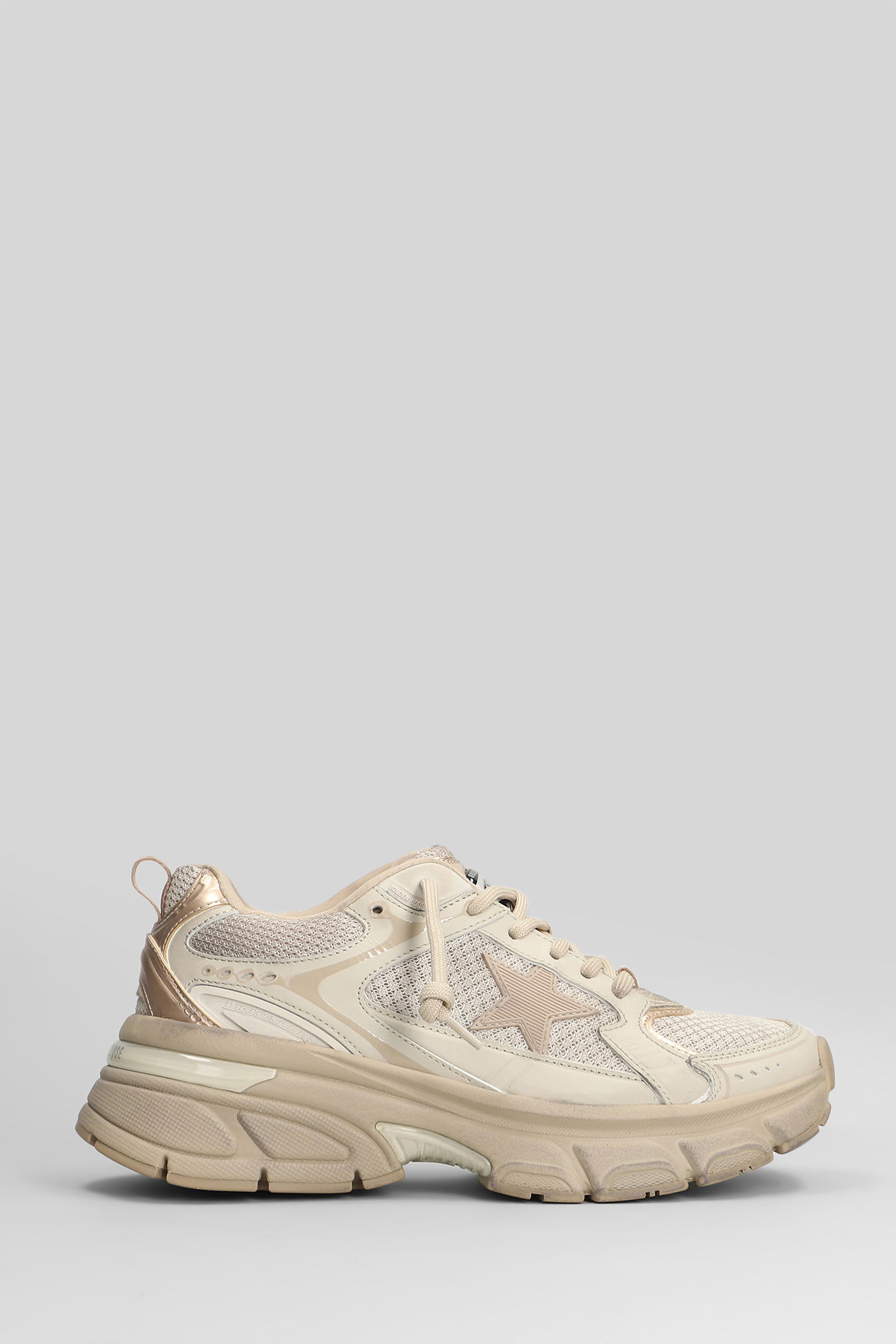 Golden Goose Light Star Sneakers In Taupe Leather And Fabric In Brown
