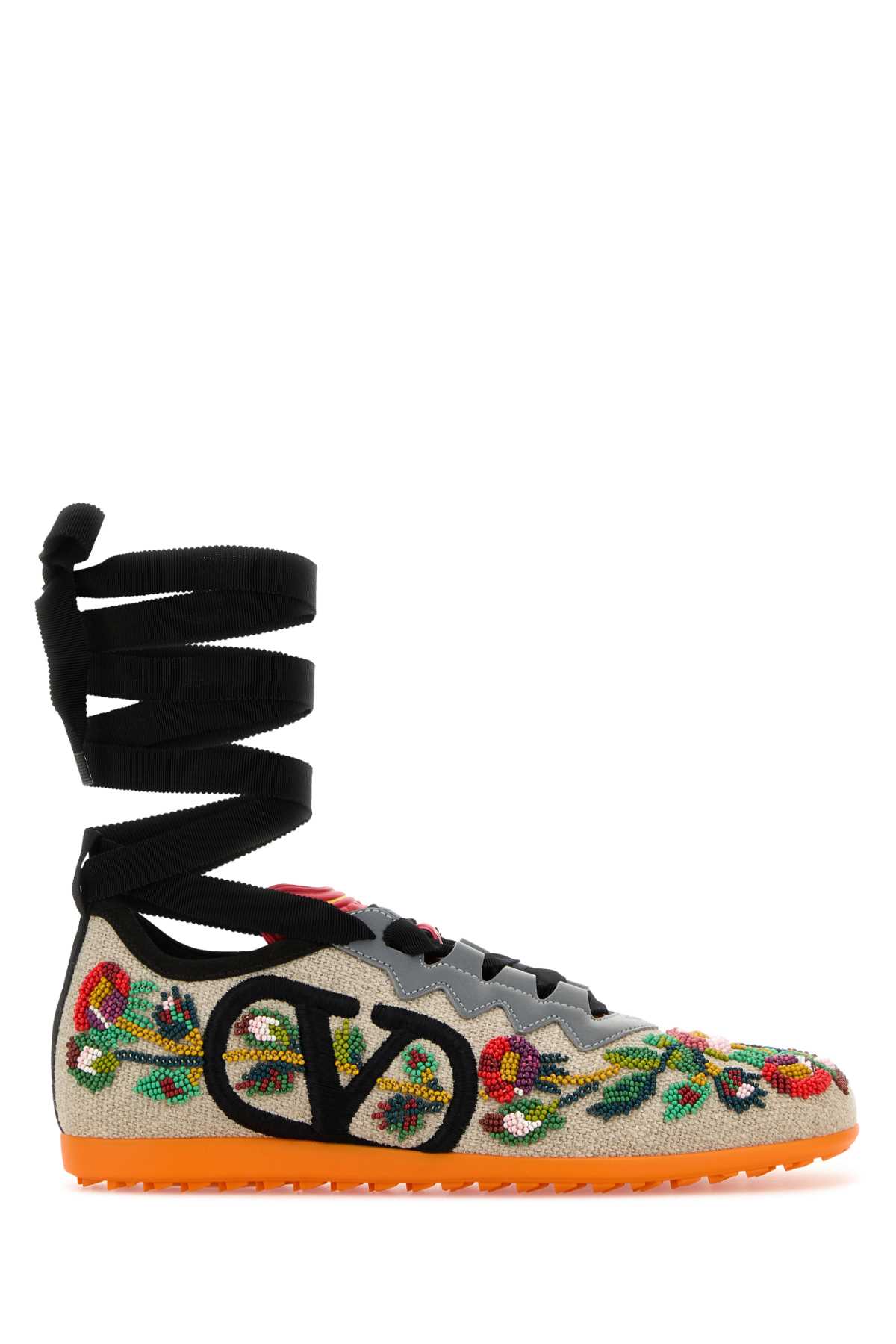 Valentino Garavani Embellished Canvas Chromathon Sneakers In Grezzomulticolorgrigiopumpkin