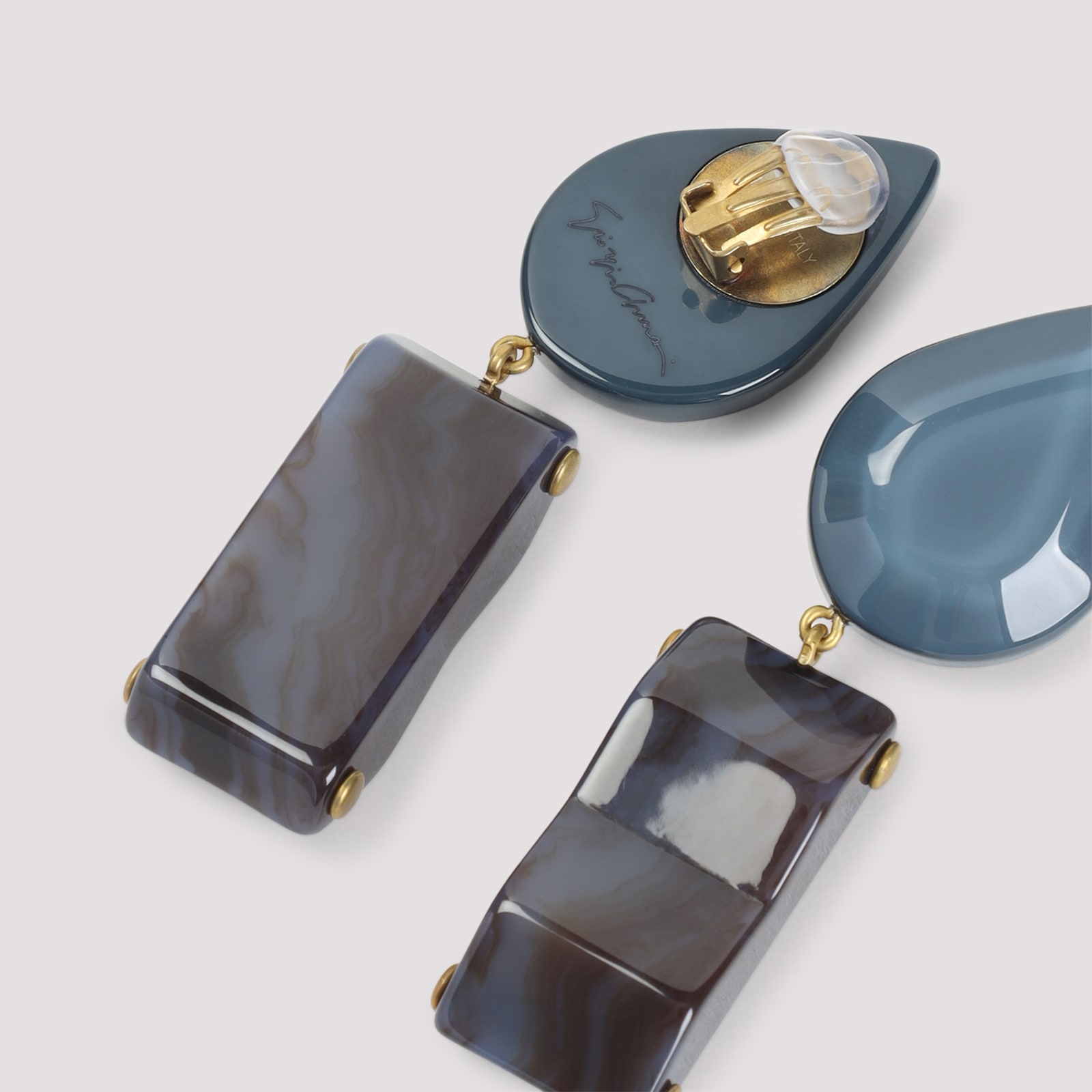 Giorgio Armani Teardrop-rectangular Stone Clip-on Earrings In Blue