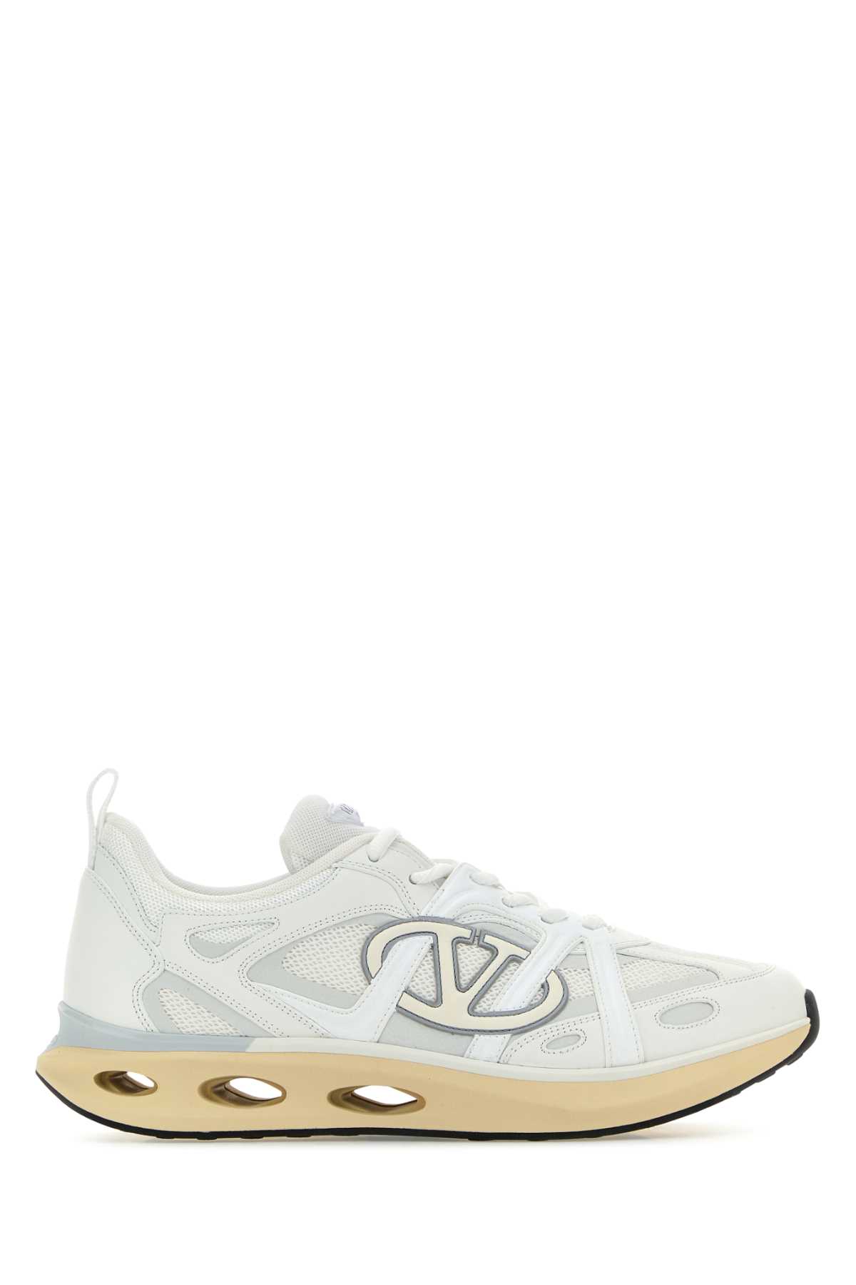 Shop Valentino White Leather And Fabric Vlogo Easyjog Sneakers In Biancobianivorypgreyivbialgrne