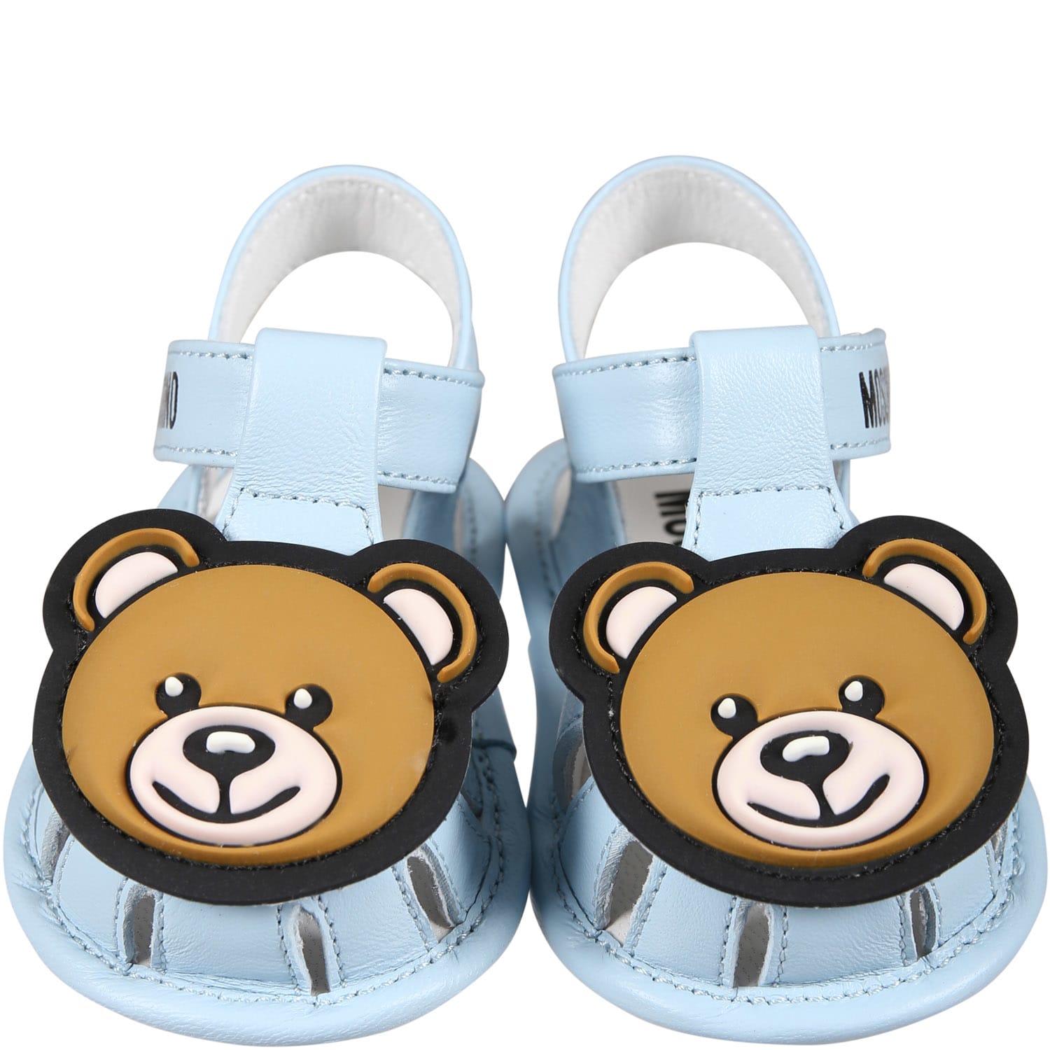 Shop Moschino Light Blue Sandals For Baby Boy With Teddy Bear