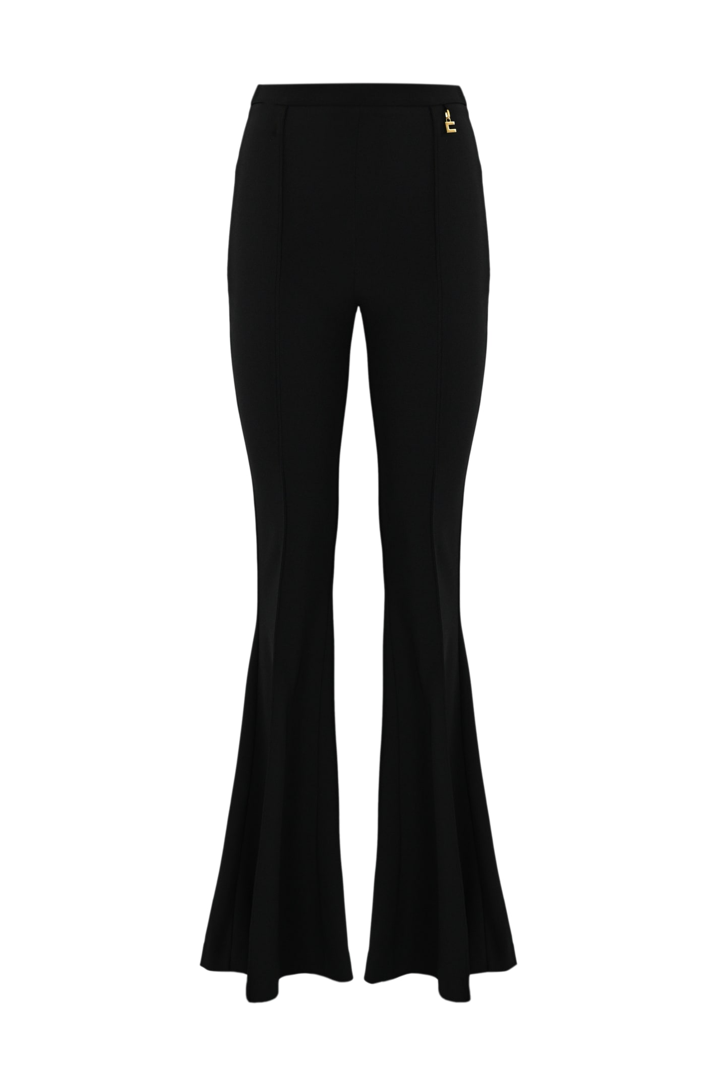 Shop Elisabetta Franchi Flared Trousers With Charms Accessory In Nero
