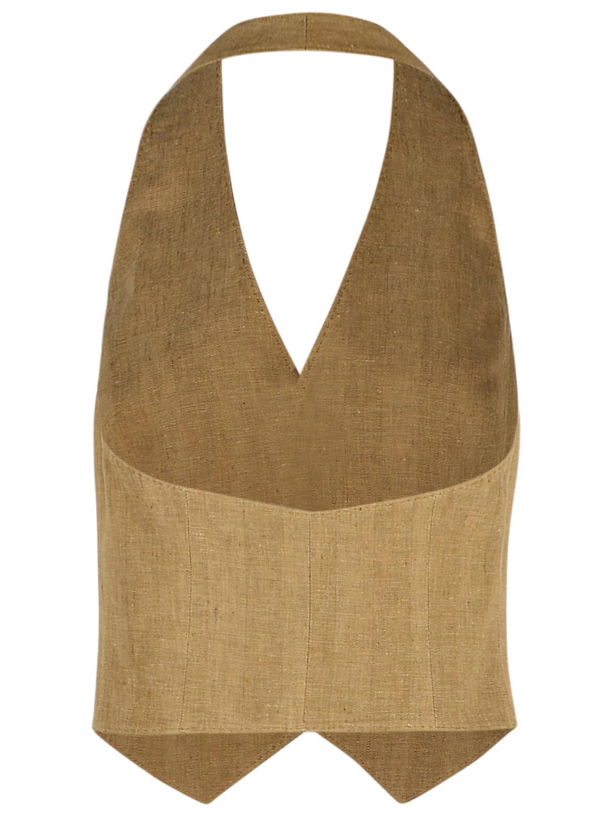 Max Mara Beige Yarn-dyed Linen Batavia Sauro Waistcoat In Brown