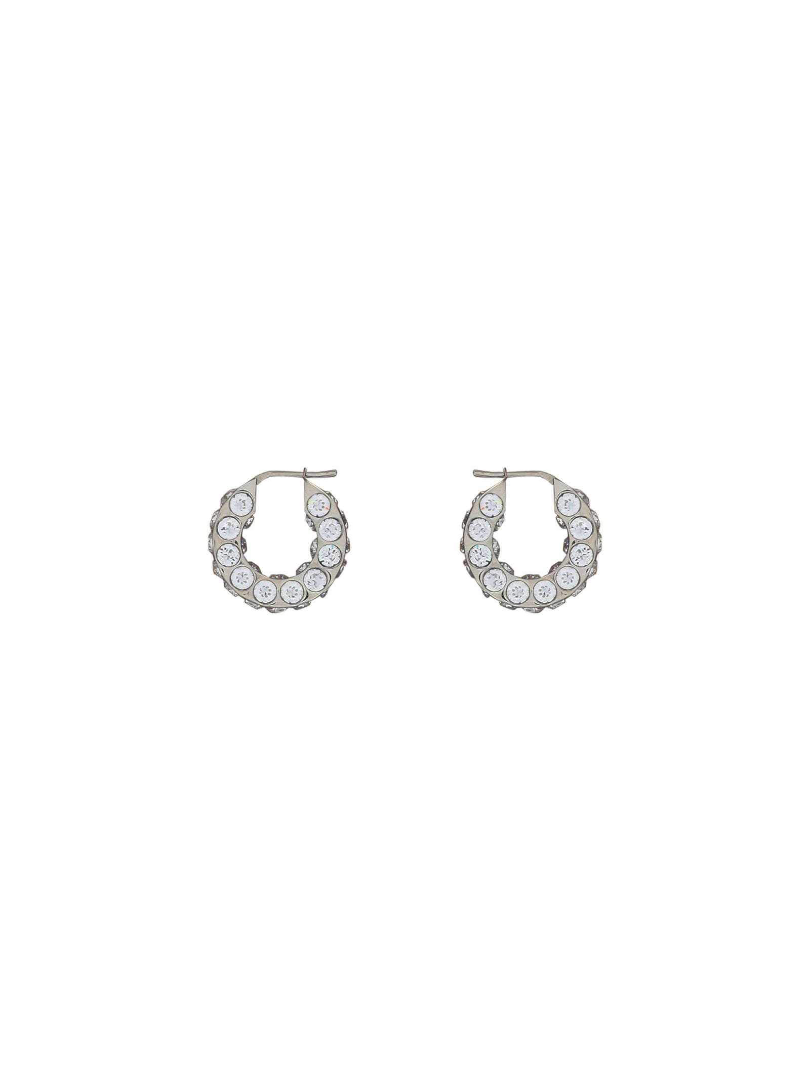 Shop Amina Muaddi Jah Hoop Big Earrings In White Crystals & Silver Base