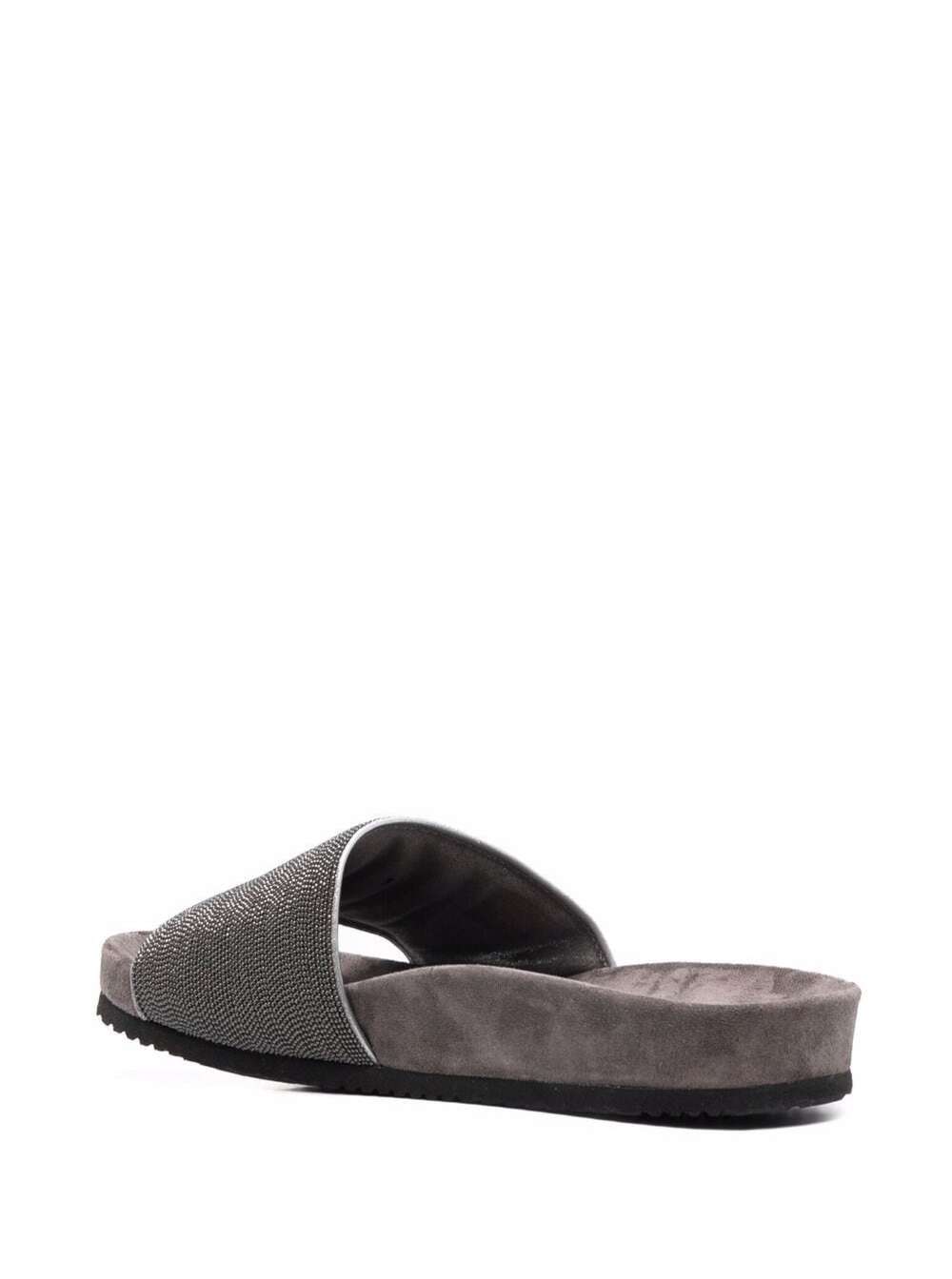Shop Brunello Cucinelli Grey Suede Slide Sandals With Monile Detail  Woman