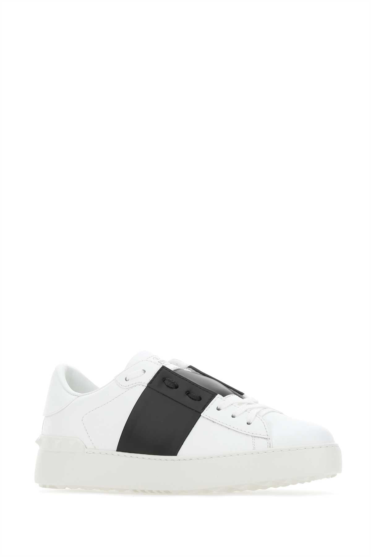 Shop Valentino White Leather Open Sneakers With Black Band In Bianconero