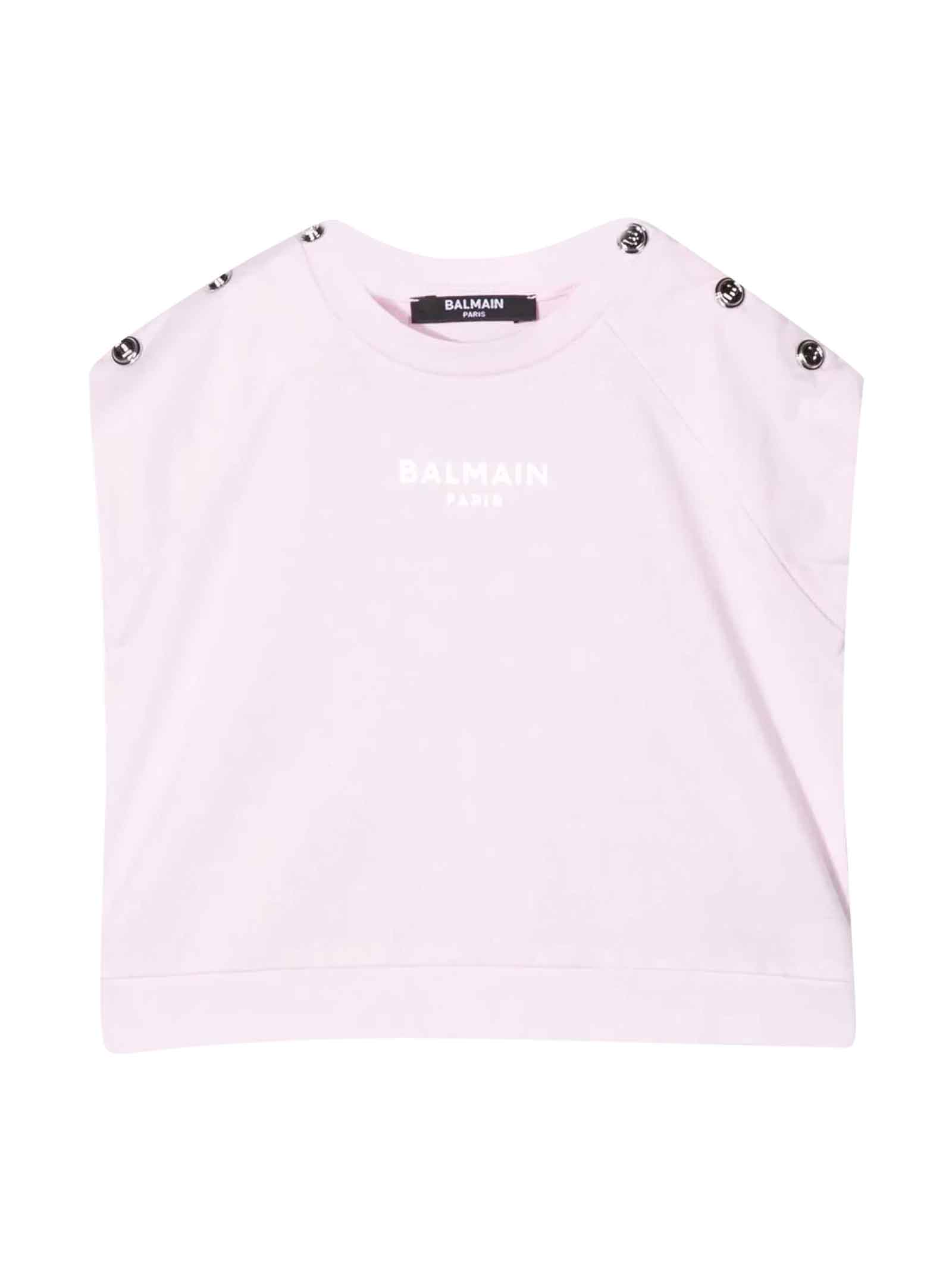 Balmain Pink T-shirt With Applications And Logo