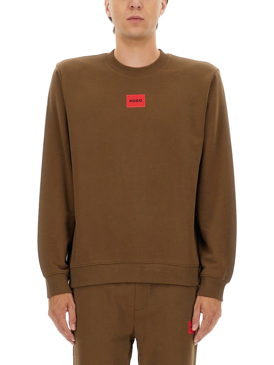 Hugo Boss Hugo Regular Fit Sweatshirt With Logo Label In Brown