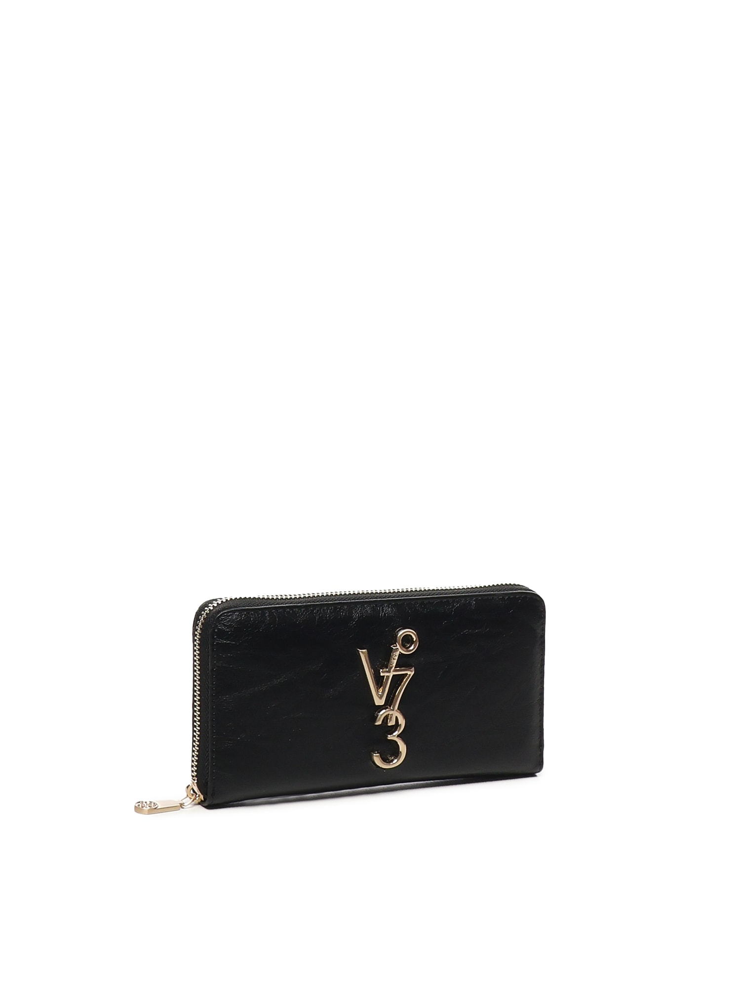 V73 Logo-plaque Zip-around Wallet In Black