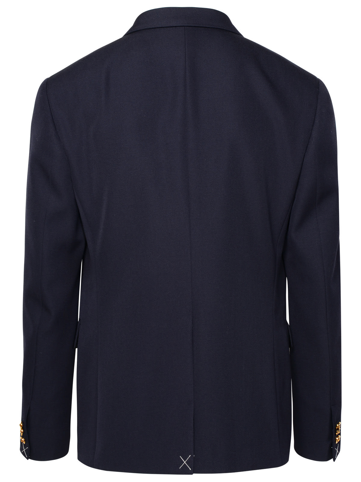 Shop Versace Double-breasted Fitted Blazer In Blue