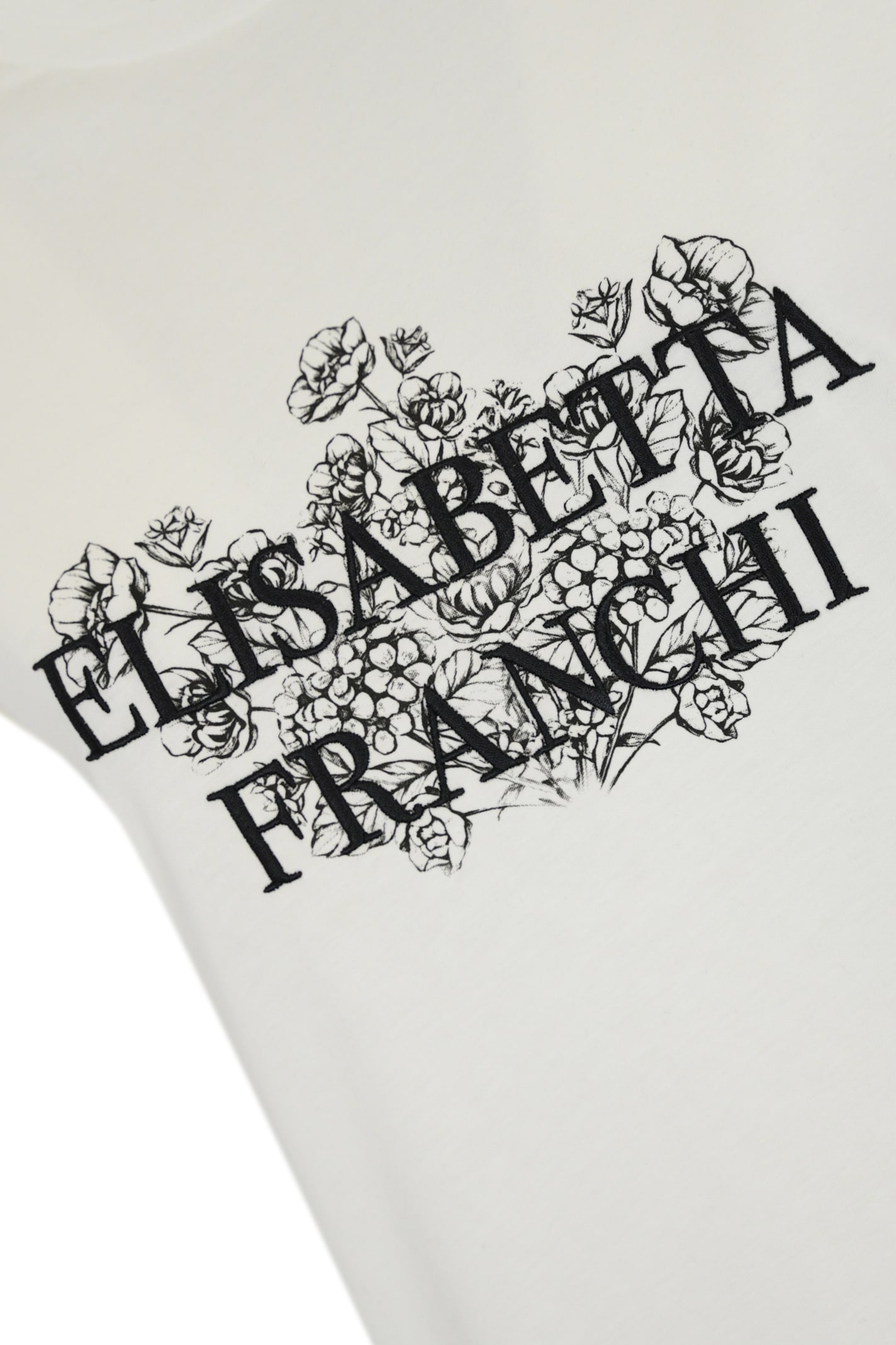 Elisabetta Franchi Jersey T-shirt With Logo Print And Embroidery In Gesso