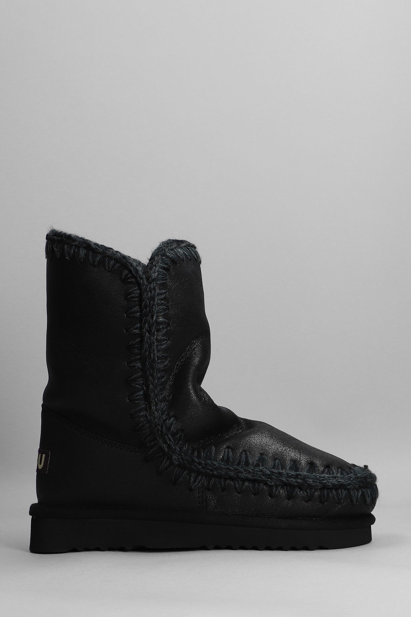 Mou Eskimo 24 Low Heels Ankle Boots In Black Leather In Black